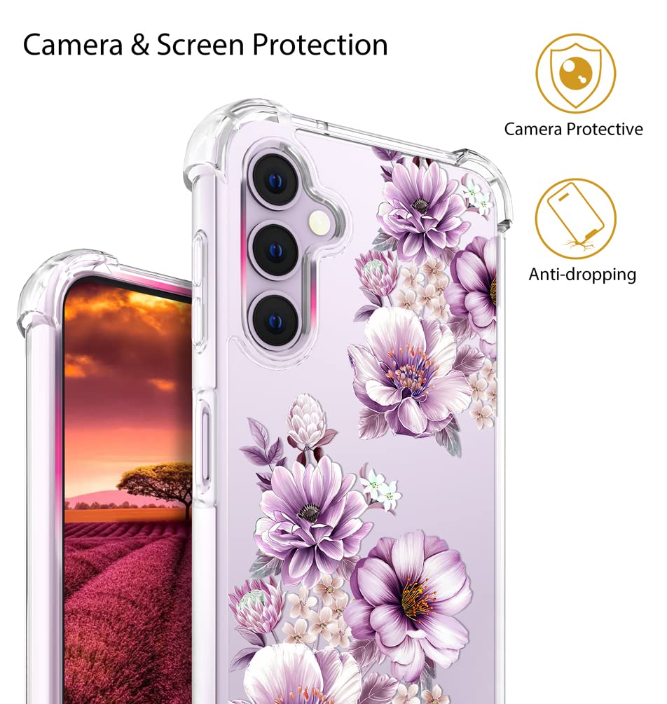 Topgraph Case Clear Floral Flower Cute For Women Girly Designer Girls For Galaxy S23 Plus, Phone Case Floral Design Compatible W