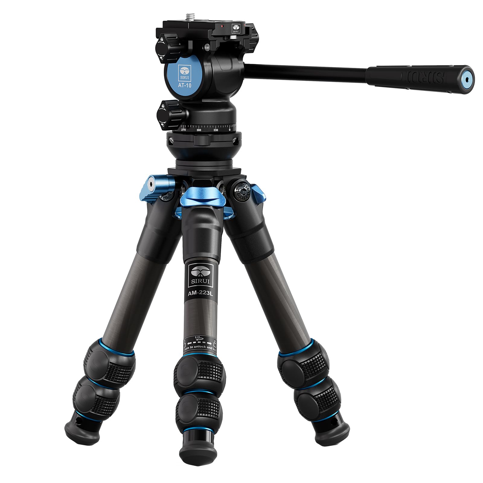Sirui Am223L Mini Video Tripod With At10 Fluid Head, Carbon Fiber Tabletop Travel Tripod For Camera, Camcorder, Leveling Base, Max Height 17�, Max Load 11Lbs