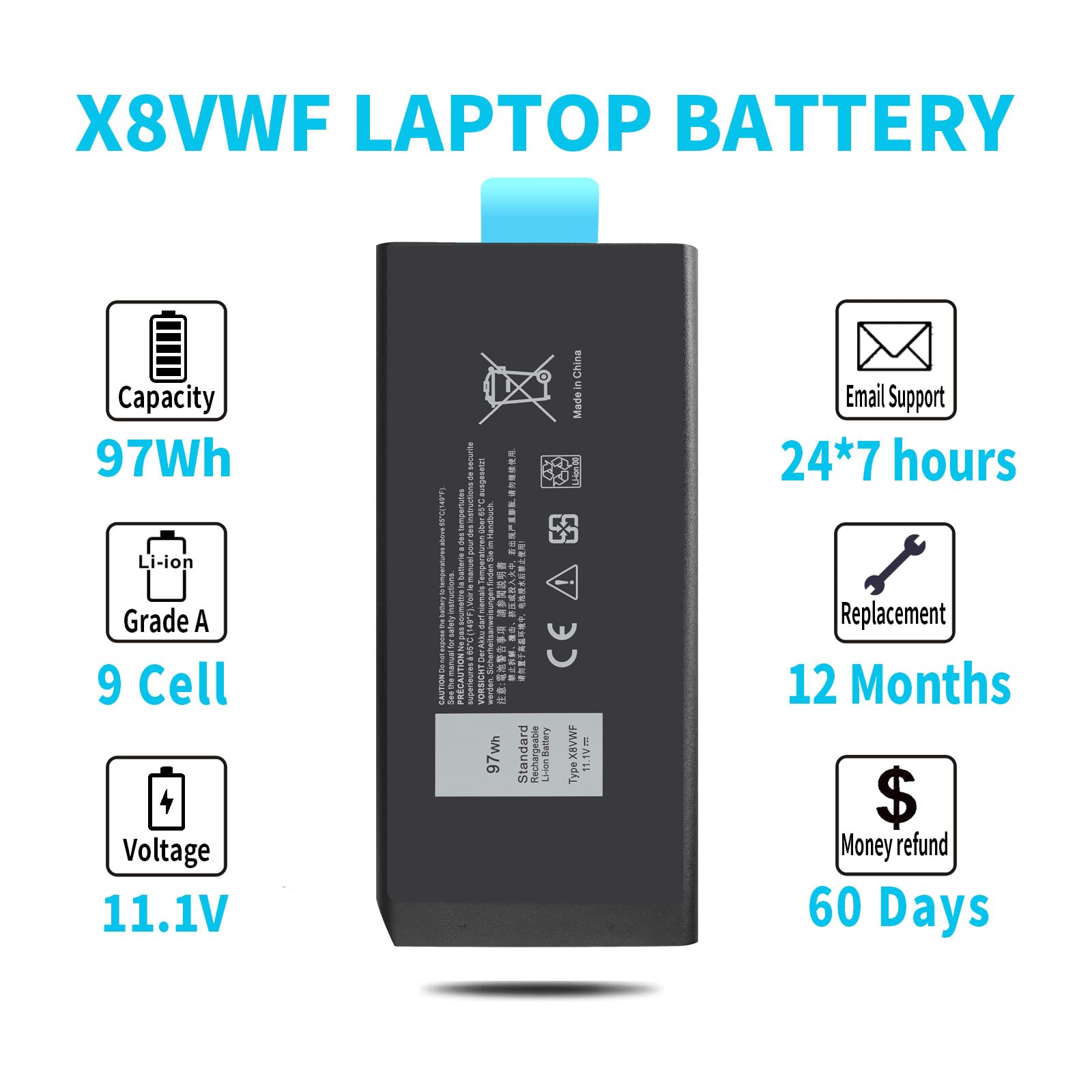 97Wh X8Vwf 11.1V Laptop Battery For Dell Latitude 14 Rugged 5404 5414 E5404 Extreme 7404 7414 E7404 Series P45G P46G P46G001 P46