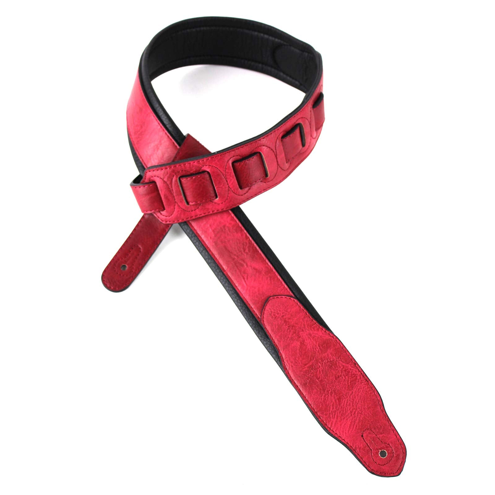 Walker & Williams G107 Bright Raspberry Red 2 Wide Guitar Strap with Padded Glove Leather Back For Acoustic, Electric, And Bas