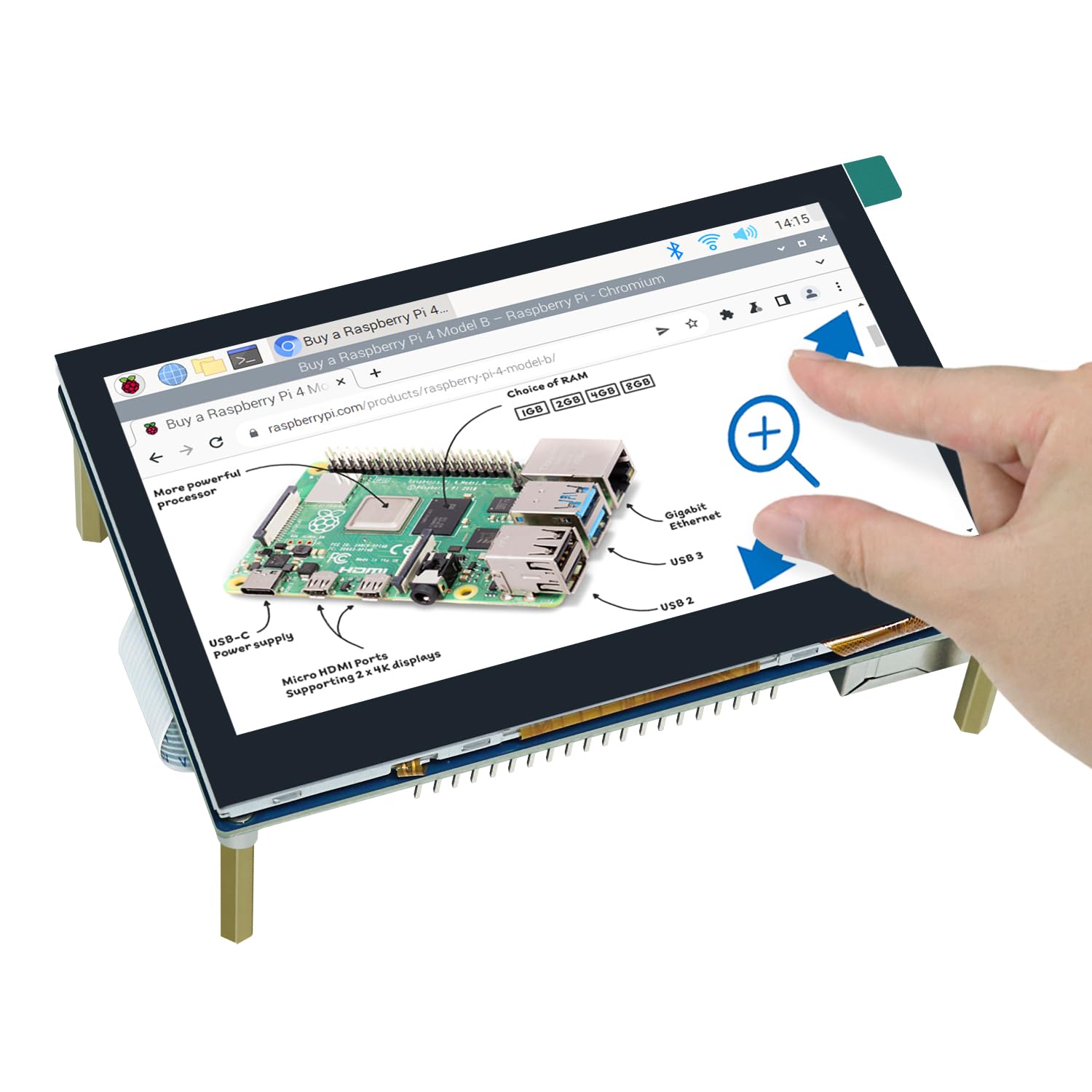 FREENOVE 4.3 Inch Touchscreen Monitor for Raspberry Pi 5 4 B 3 B+ A+, 800x480 Pixel IPS Display, 5-Point Touch Capacitive Screen