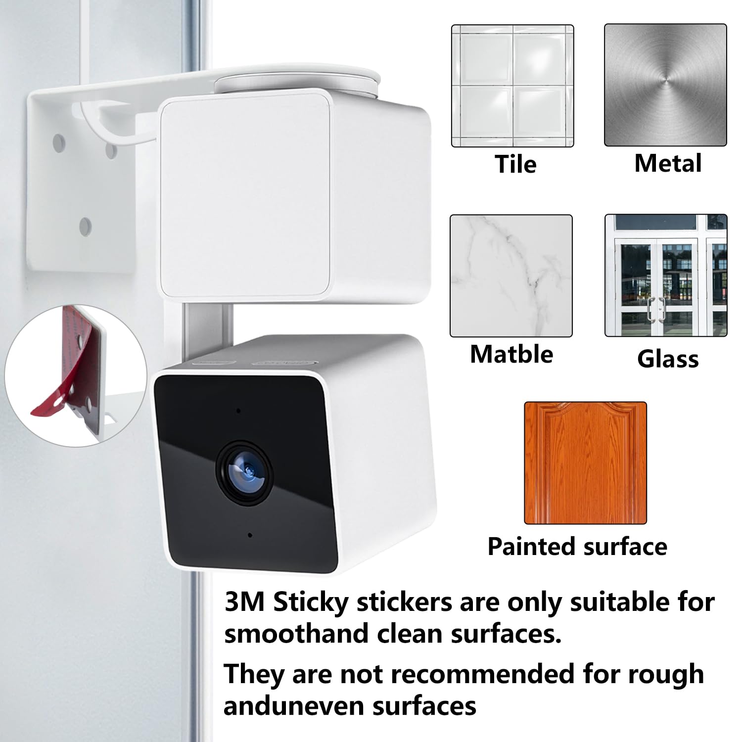 Haoyou Metal Wall Mount Bracket For Wyze Cam Pan V3/V2 Wyze Cam V4/V3 Adhesive No Drill Indoor/Outdoor Installation (2 Pack White)