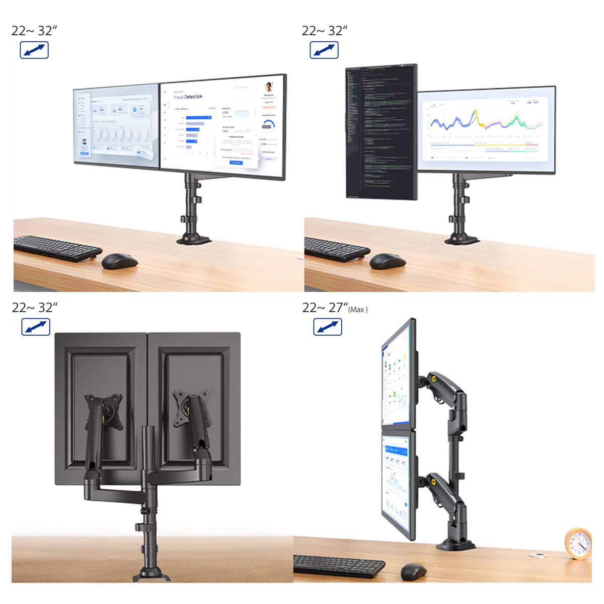 Nb North Bayou Dual Monitor Desk Mount Stand Full Motion Swivel Computer Monitor Arm Fits 2 Screens Up To 32'' With Load Capacit