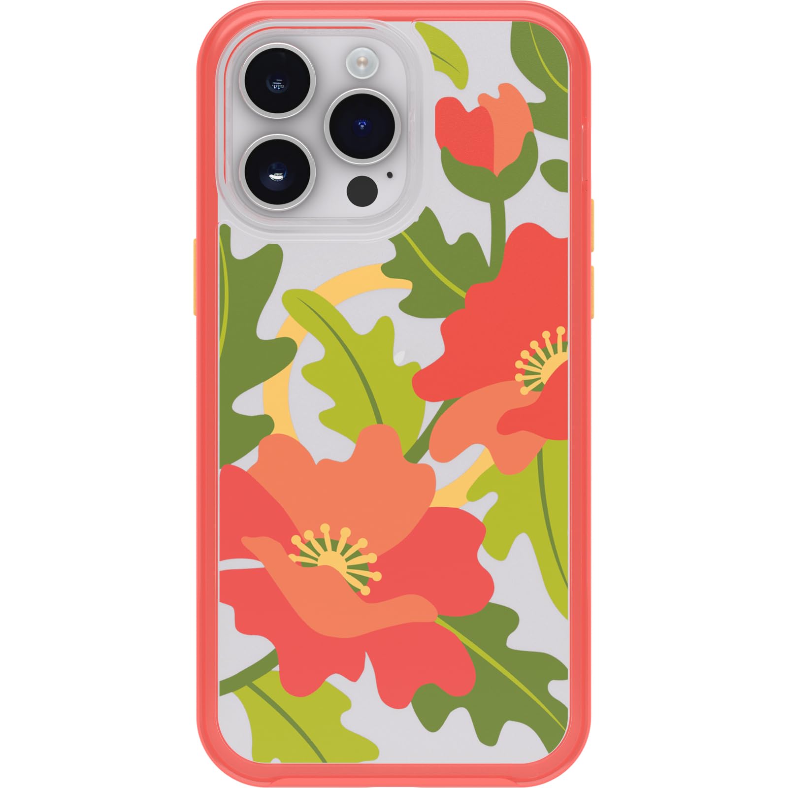 Otterbox Iphone 14 Pro Max Symmetry Series Clear Case   Quilted Poppies (Red), Snaps To Magsafe, Ultra Sleek, Raised Edges Prote