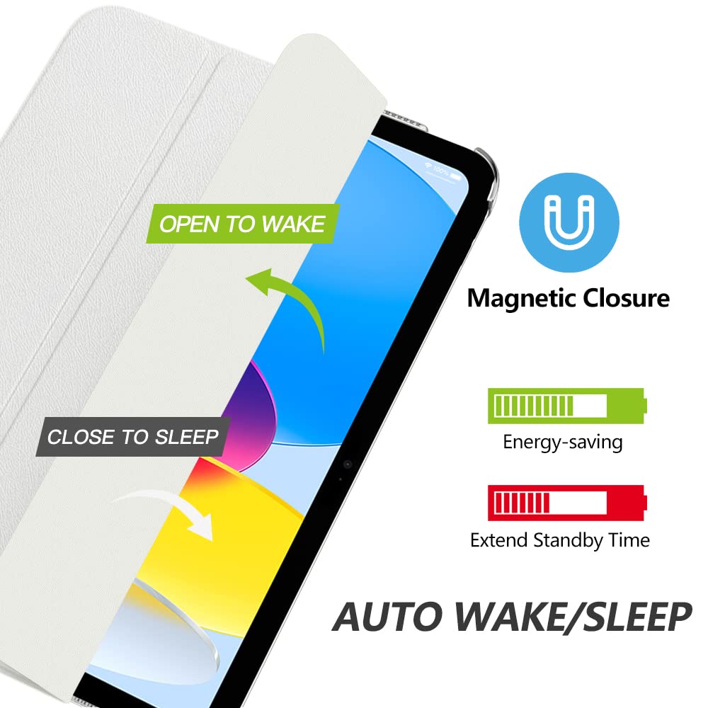 MoKo for iPad (A16) 11th Generation Case 11 Inch 2025, iPad 10th Generation Case 10.9 Inch 2022, Slim Stand Hard PC Translucent Back Shell Smart Cover, Support Touch ID, Auto Wake/Sleep, White