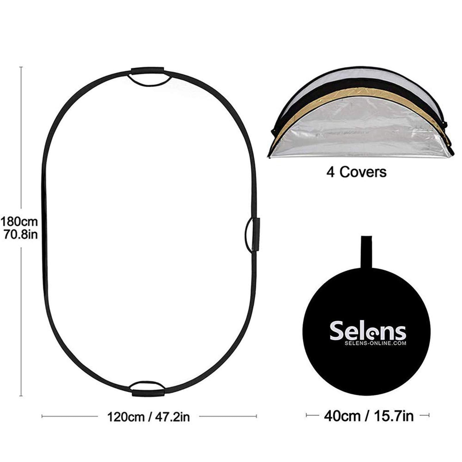 Selens 5 In 1 Oval Reflector With Handle For Photography Photo Studio Lighting & Outdoor Lighting (48 X 72 Inch)