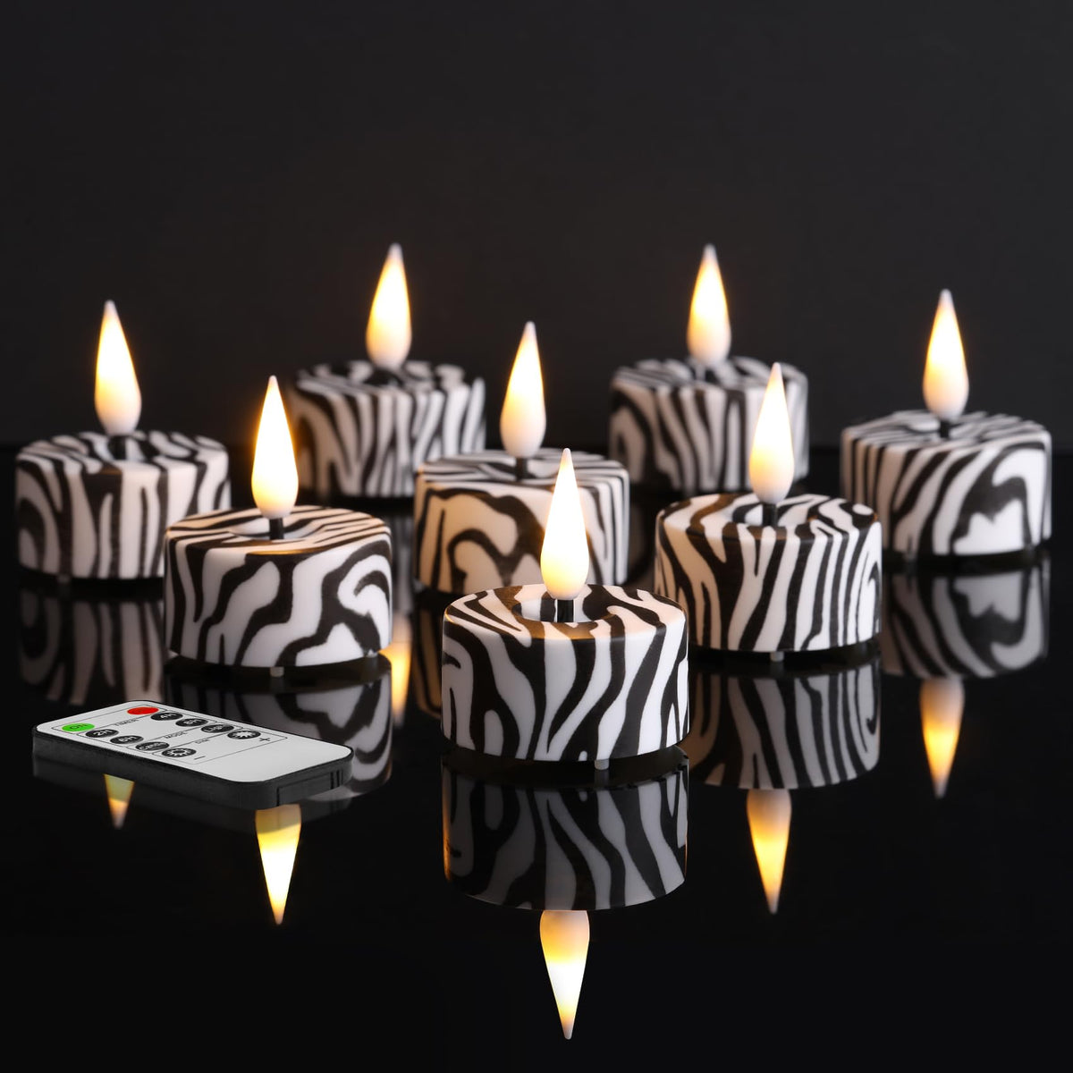 Eywamage Zebras Animal Pattern Flameless Tealights With Remote Batteries, Flickering Led Tea Votive Candles Set Of 12