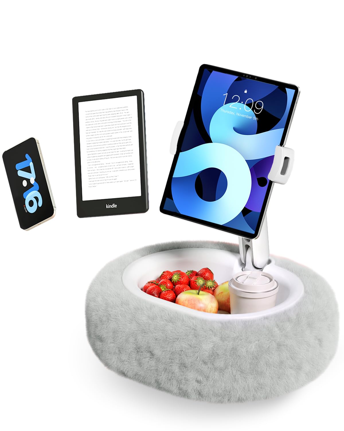 SupeDesk Kindle/Tablet Pillow Stand for Reading, Adjustable Tablet Pillow Stand for Lap with Detachable Bowl, Fits 4.7-13 Kindle