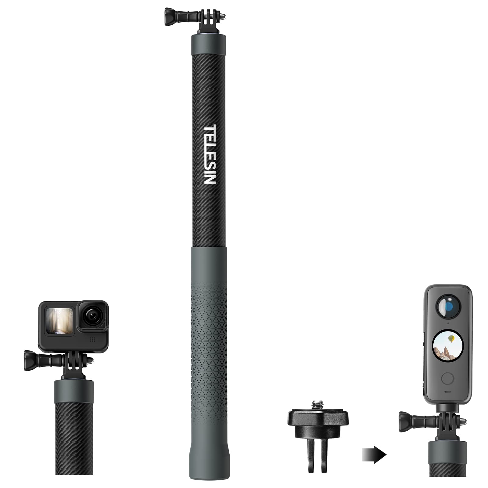 Telesin G3 Selfie Stick Pole (118'/3M 100% Carbon Fiber), Invisible Light Waterproof Underwater Dive Monopod Extension Rod For Gopro 13 12 11 10 9 8, Insta360 X3 X4 Ace Pro, Dji Action 4 5 Pocket 3
