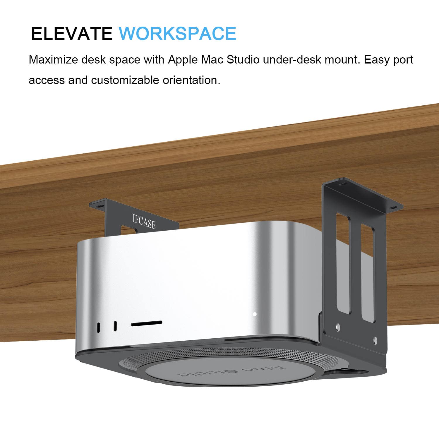 Ifcase Aluminum Under Desk Stand Mount For Mac Studio M2 M1 Max, Ultra With Anti Scratch Pad (Black)