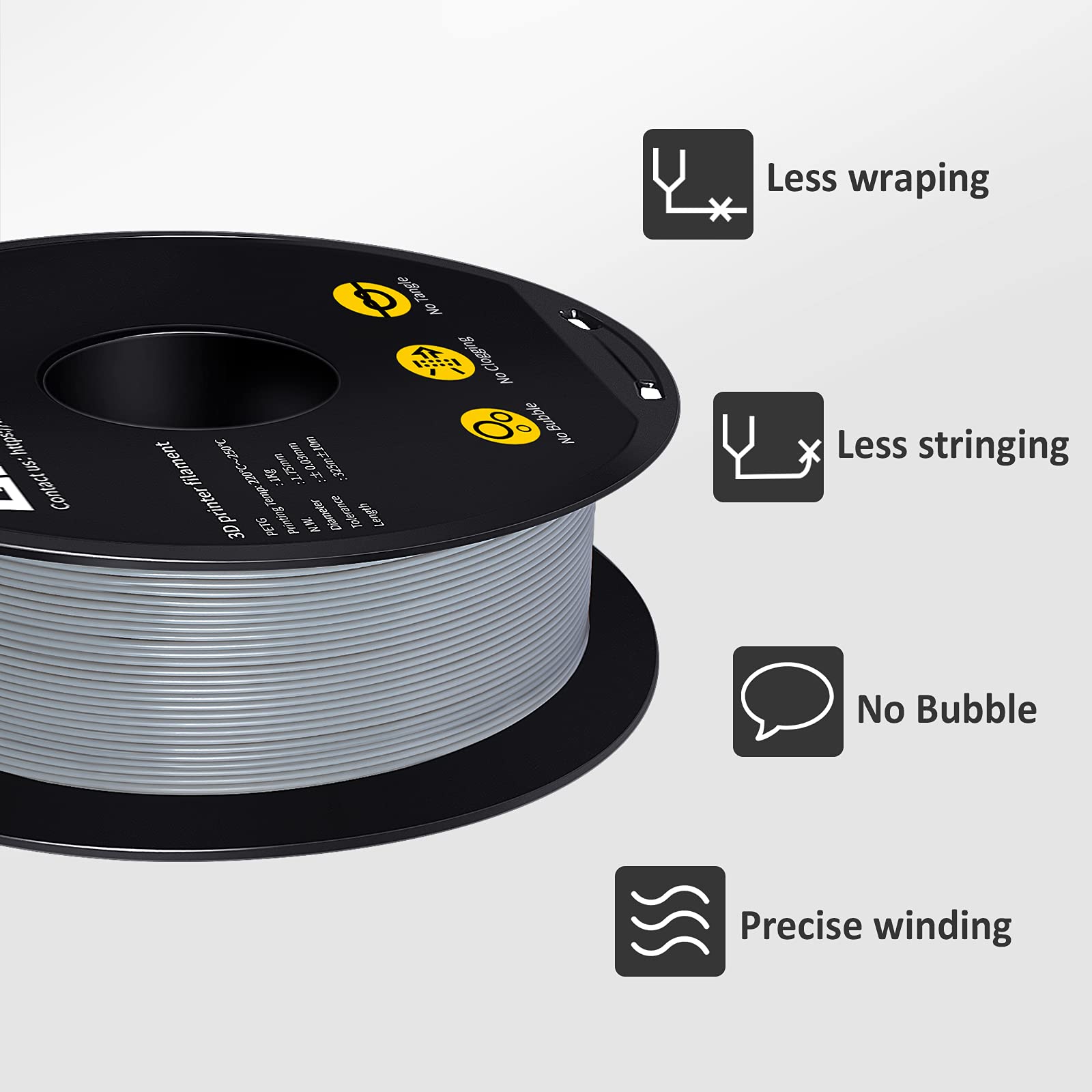 Giantarm Grey Petg 3D Printer Filament Toughness Enhanced 1Kg (2.2Lbs), 1.75Mm Dimensional Accuracy +/ 0.03Mm, 1080 Feet(330M)/R