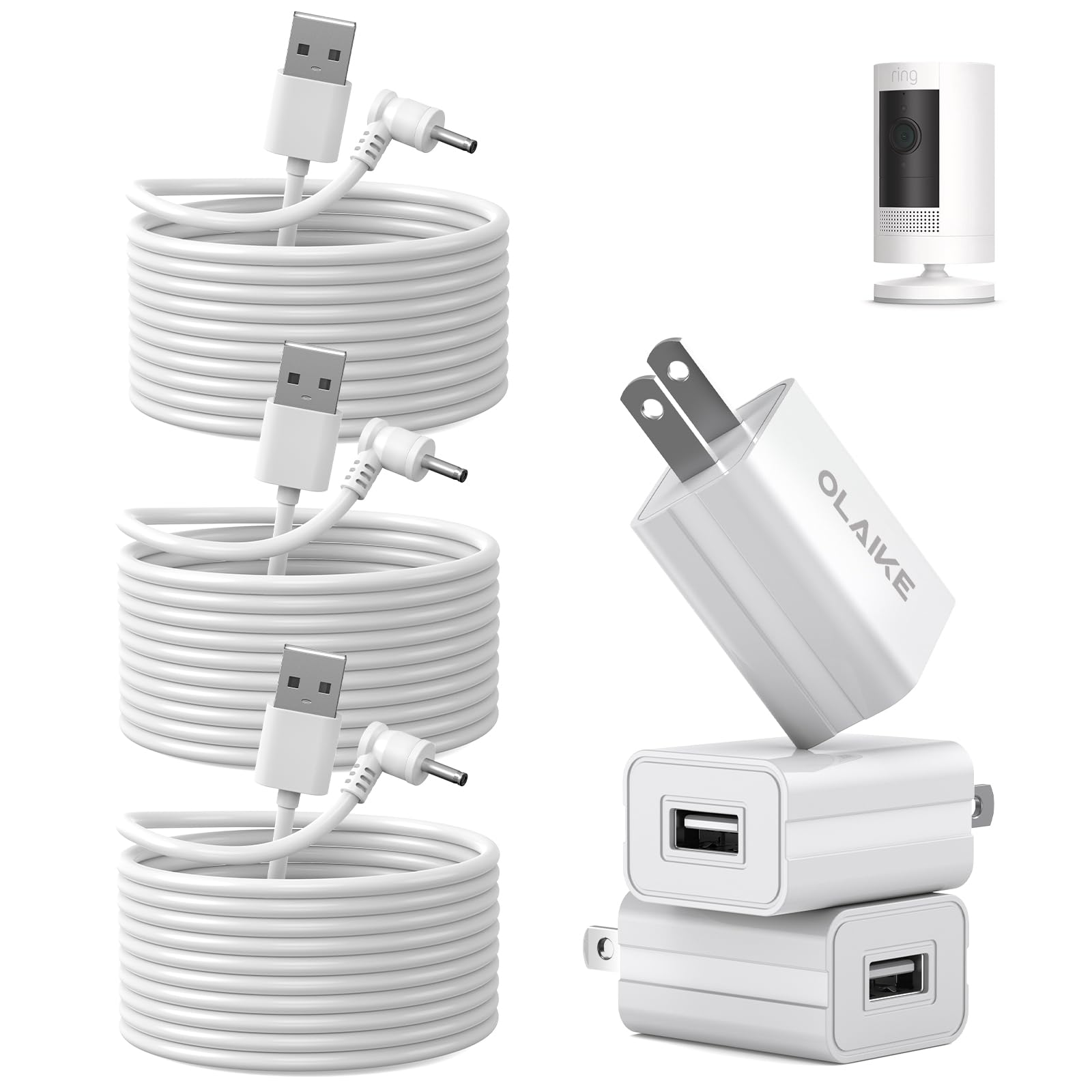 OLAIKE (3 Pack) 5m/16ft Charge Cable for Ring Stick Up Cam Battery/Plug-in 3rd Gen & Ring Spotlight Cam Battery, Weatherproof Po