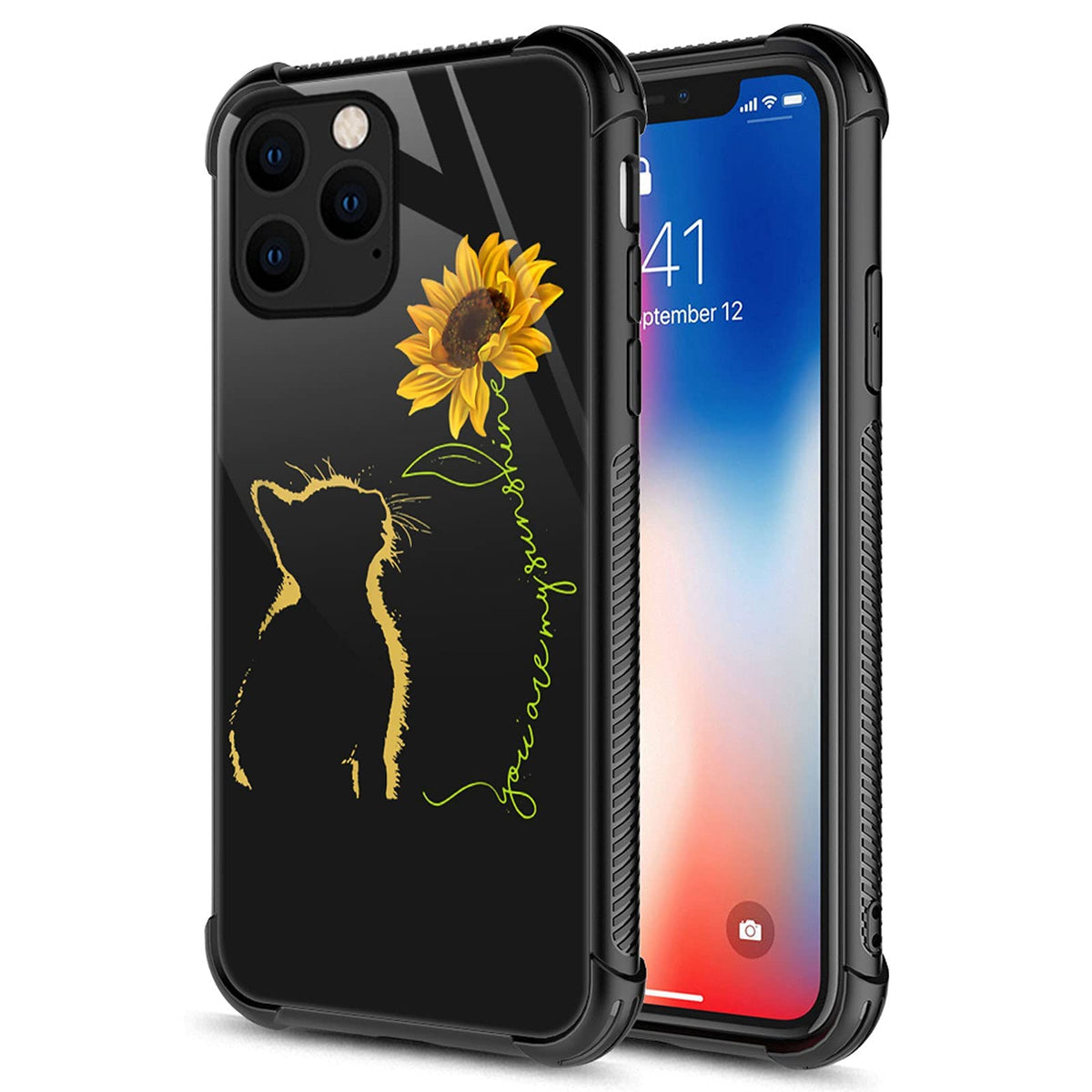 Carloca Compatible With Iphone 13 Mini Case,Yellow Cat Sunflower Graphic Design Shockproof Anti Scratch Drop Protection Case For