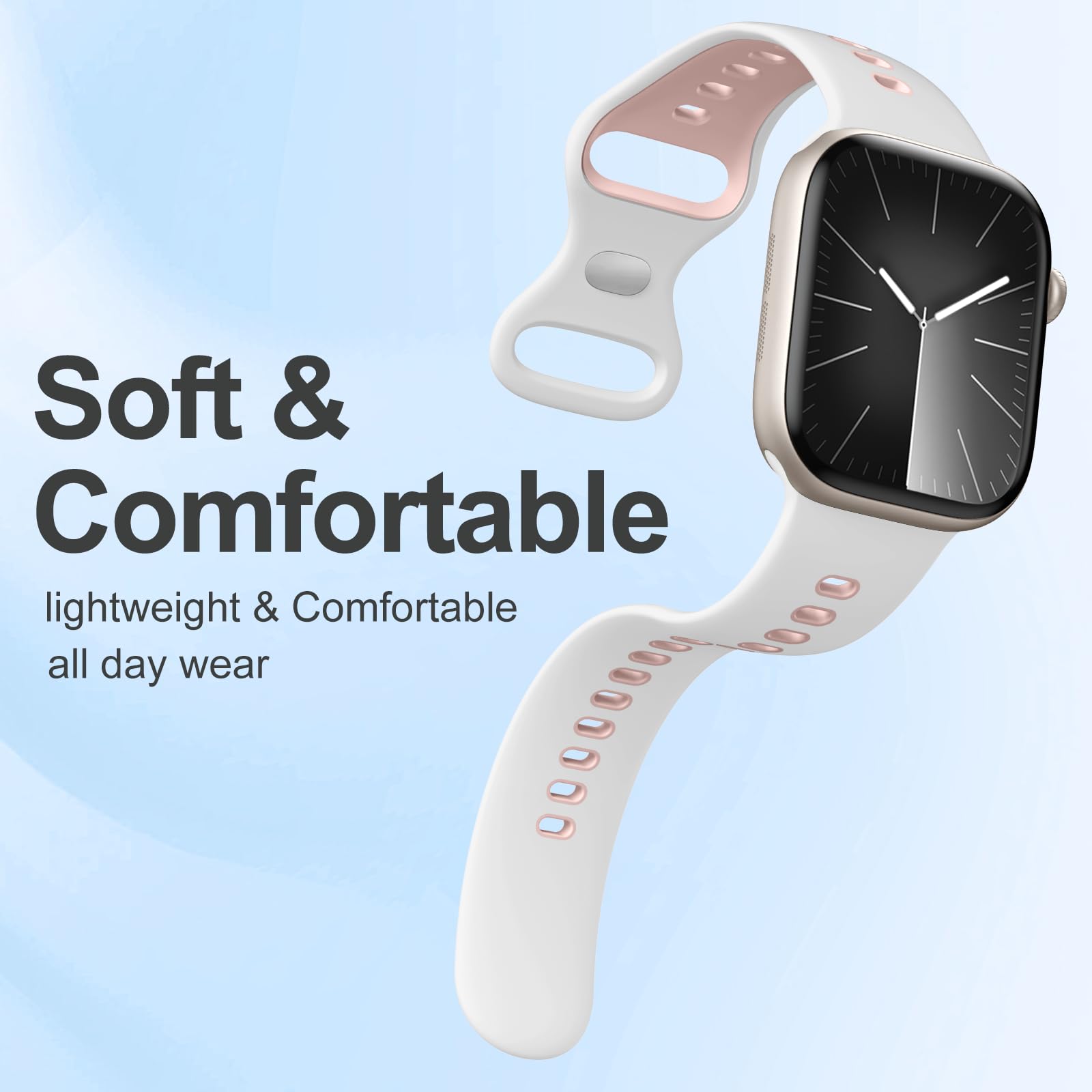 Witzon Silicone Band Compatible With Apple Watch Bands For Women 42Mm 41Mm 40Mm 38Mm, Soft Sport Strap Breathable Smart Watches