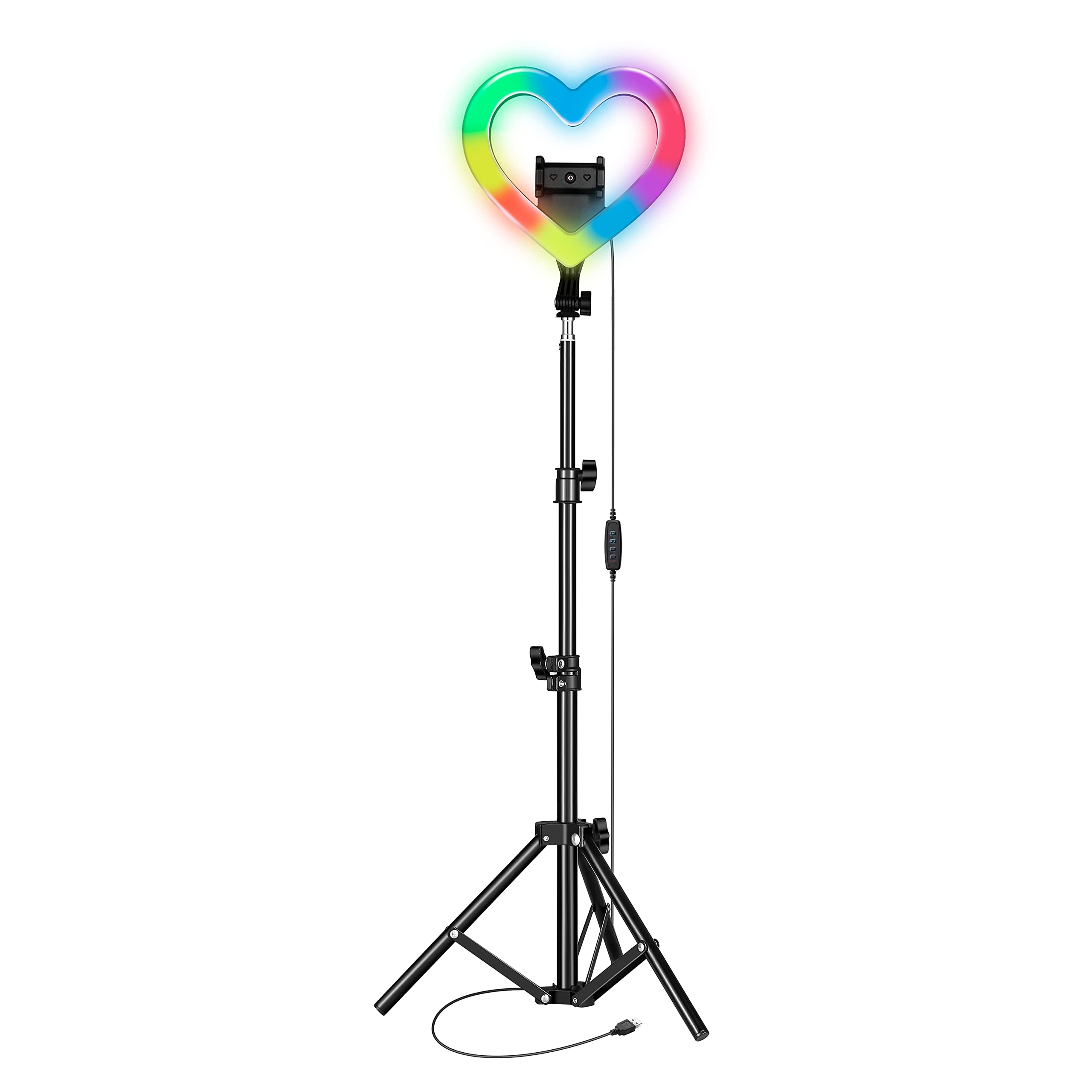 Supersonic SC-2330RGB 10-inch Heart Ring Light with RGB, 3 Lighting Modes, 148 LEDs, 32 RGB Modes, 10 Brightness Levels, 60 Rota
