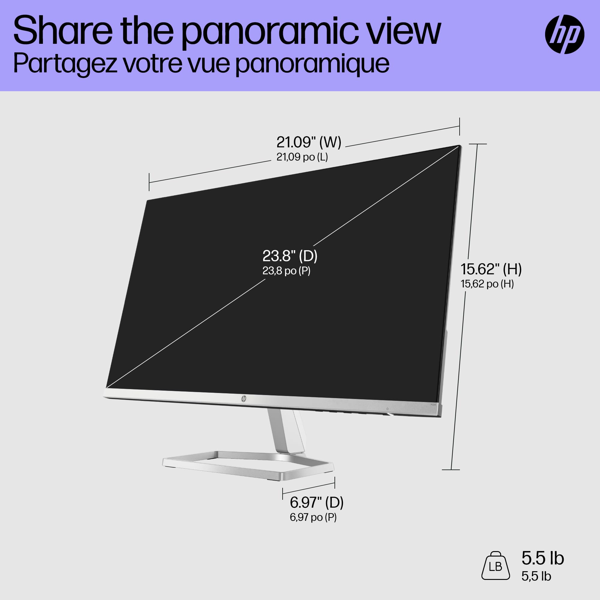 Hp Series 5 524Sf Monitor 94C17Aa#Aba (Replaces M24F) 24'' Fhd Ips (1920X1080) Display, 1X Hdmi, 1X Vga, Flicker-Free, Ideal For