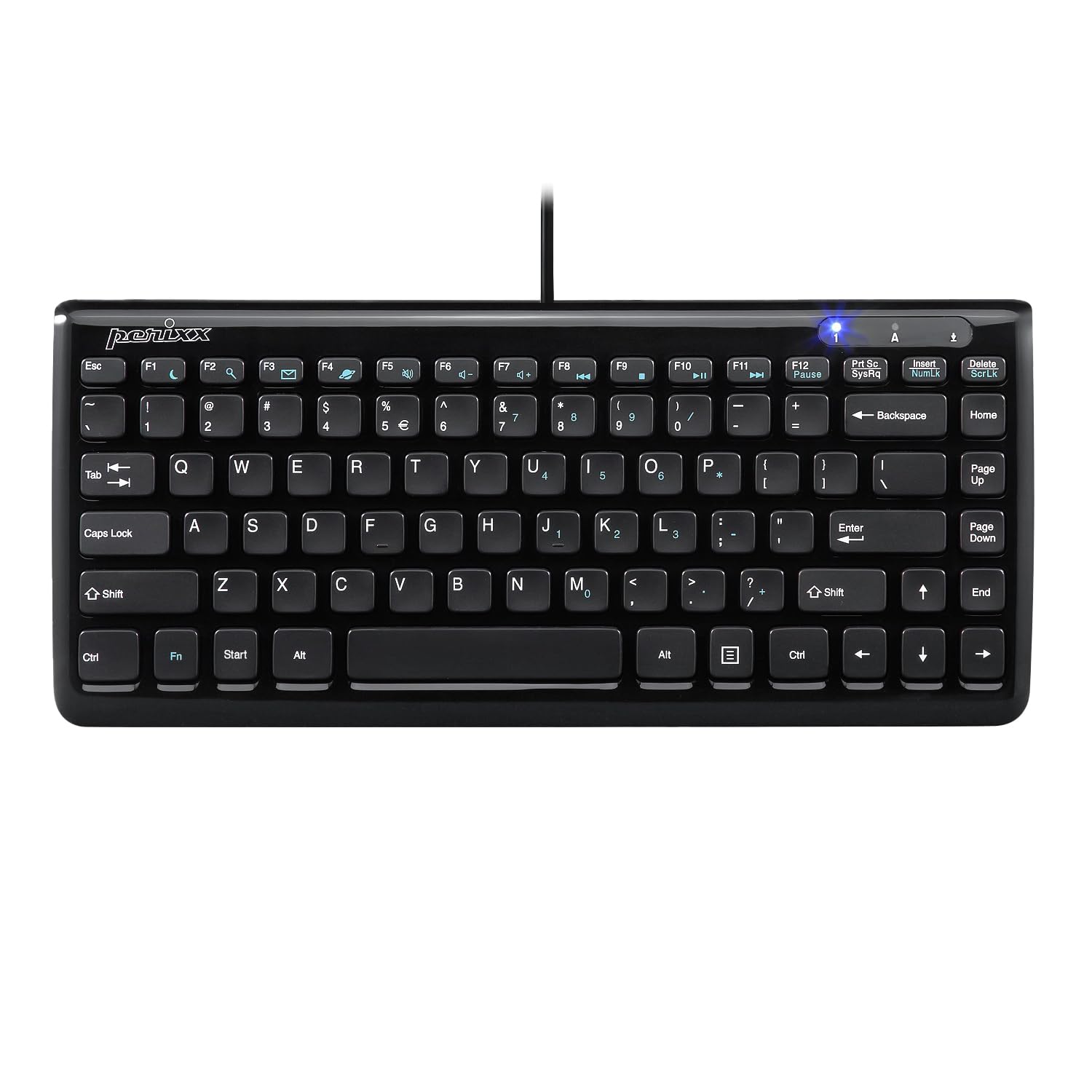 Perixx Periboard 407B Us, Wired Usb Mini Keyboard With 11 Hot Keys   Glossy Black   Us English Layout
