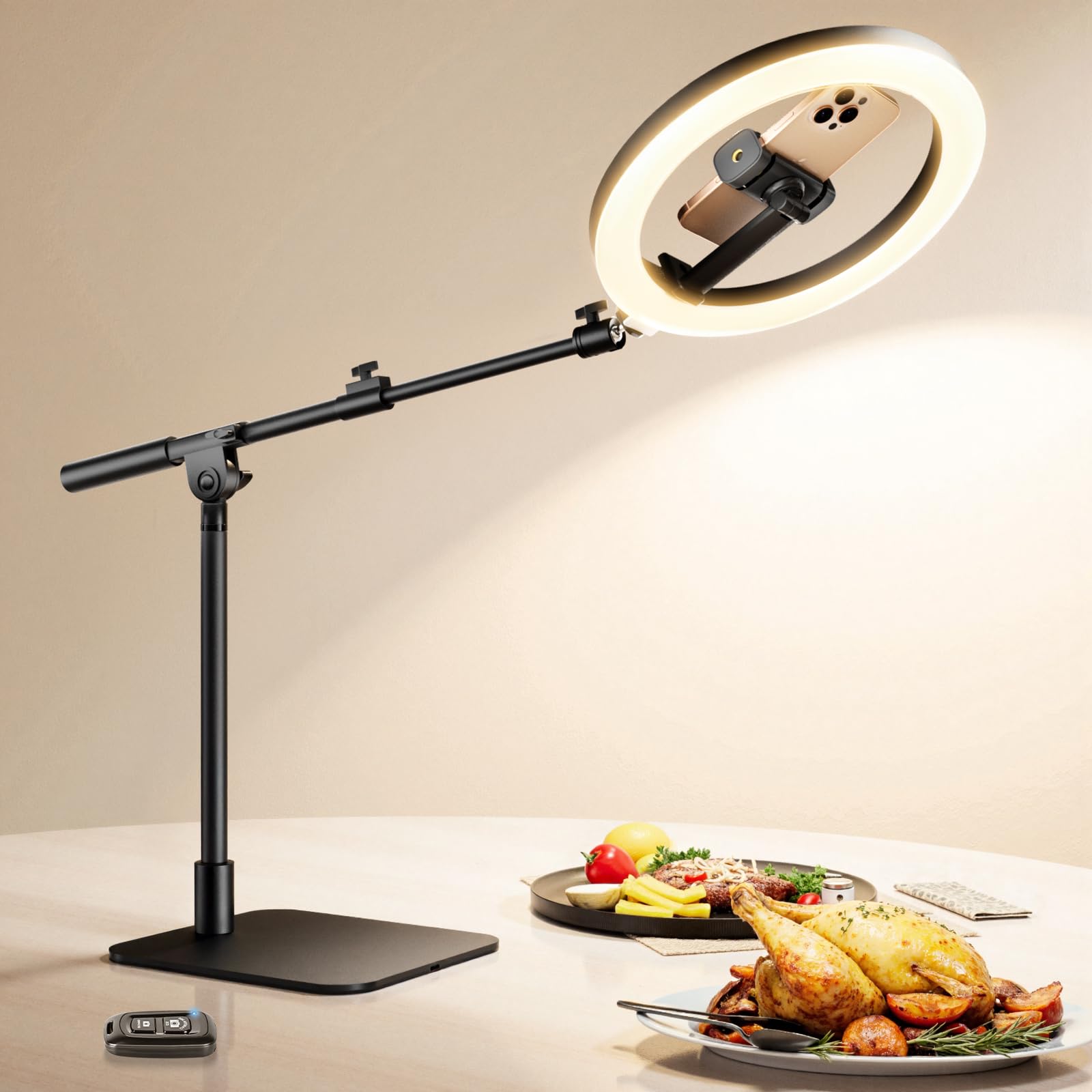 Ring Light With Stand For Desk,Adjustable Overhead Camera Mount With 10'' Ring Light Tripod For Iphone,Phone Tripod With Light A
