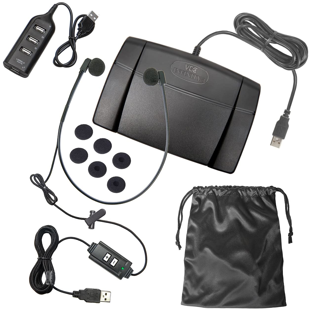Ecs Usb Audio Transcription Headset With Infinity 3 Usb Foot Pedal   Includes Usb Hub And Ear Cushions