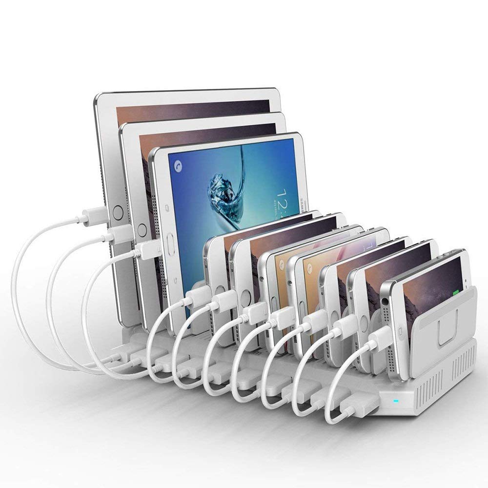 Alxum Ipad Charging Station For Multiple Devices, 96W 10 Port Cell Phone Charging Station Organizer,Usb Fast Charger Dock Compat
