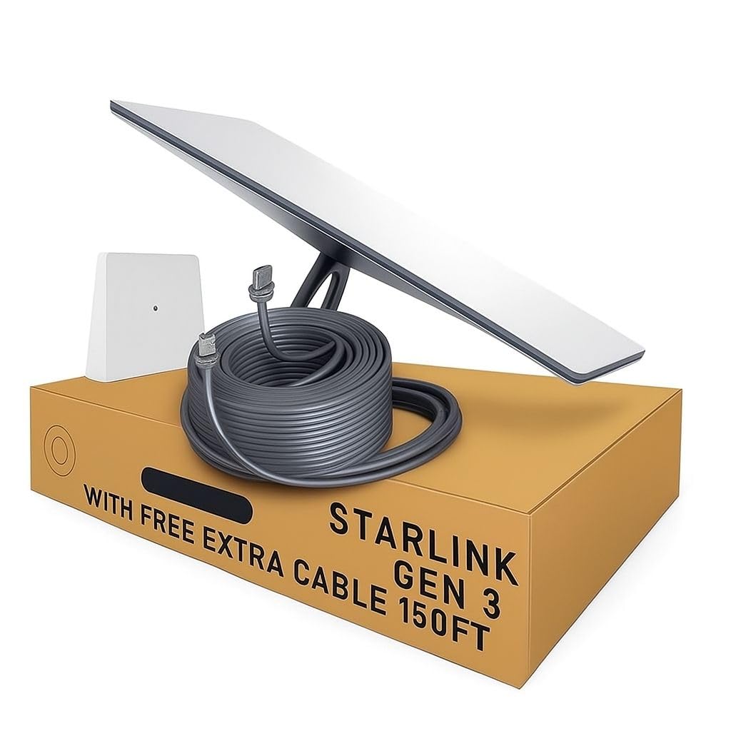 Starlink Gen 3 Standard Kit - Satellite Dish with Wi-Fi 6 Router - High-Speed, Low-Latency Internet +Extra 150FT Cable - High-Sp