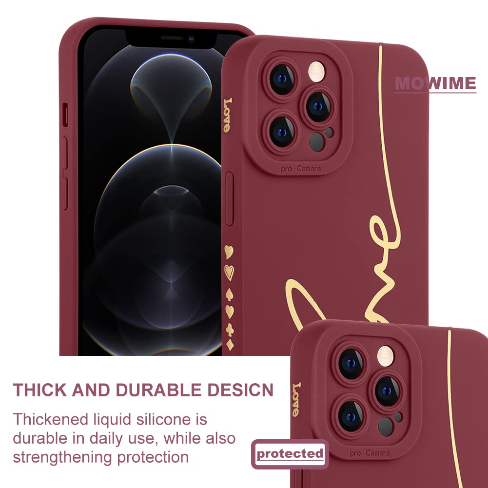 MOWIME iPhone 12 Pro Max Phone Case Soft TPU Shockproof Anti-Fall Lens Cover Love Letter Graphic Red 6.7-Inch