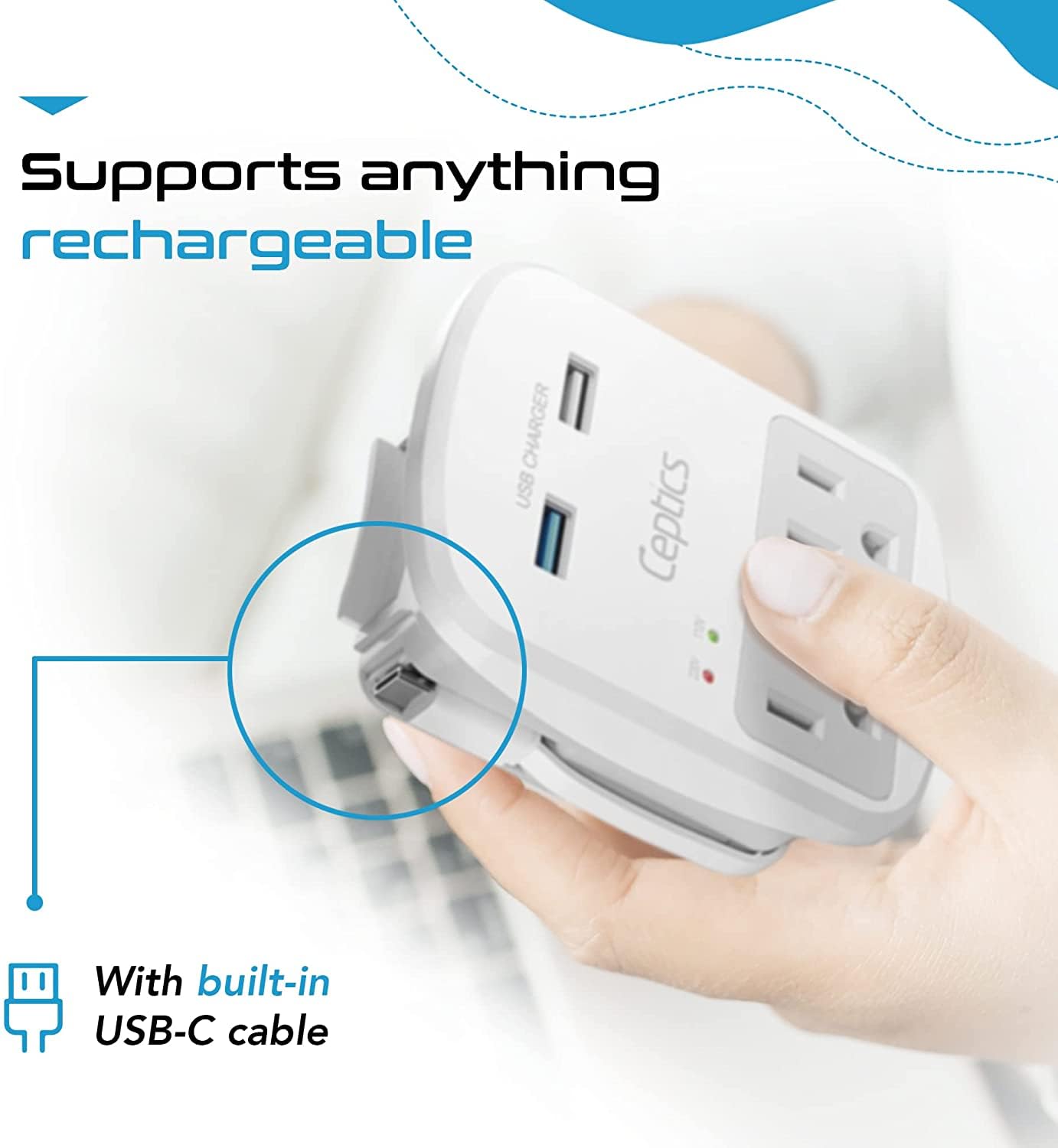 Ceptics Safest Travel Adapter Kit, Dual Usb For Iphone, Chargers, Cell Phones, Laptop Perfect For Travelers   3.6A With Qc. 3.0 Charge Faster