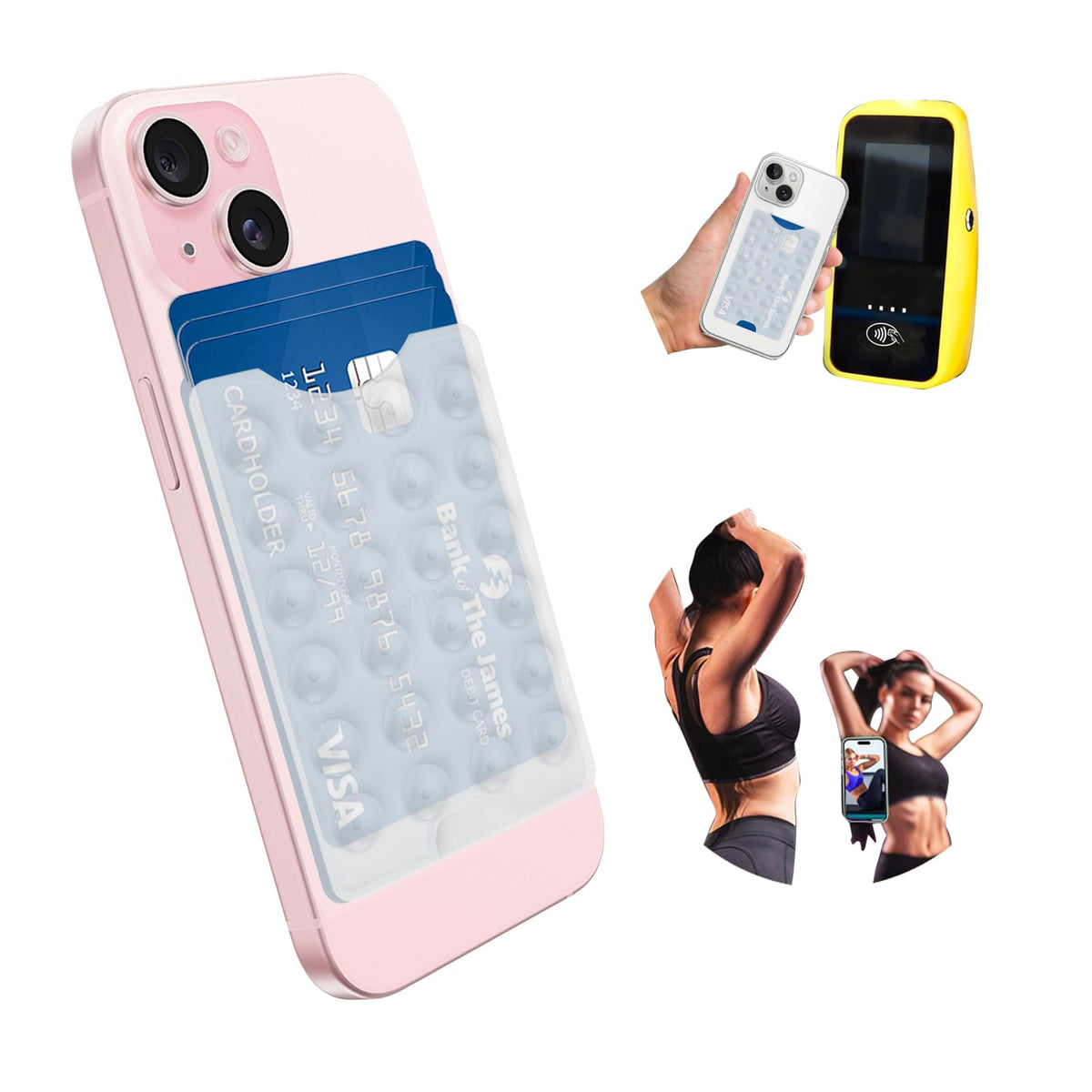 Cukohno Classic - Suction Phone Card Holder Adhesive Mount,Fit 3 Cards,Sticky Grippy Wallet,Hands-Free,Strong Grip Holder For Se