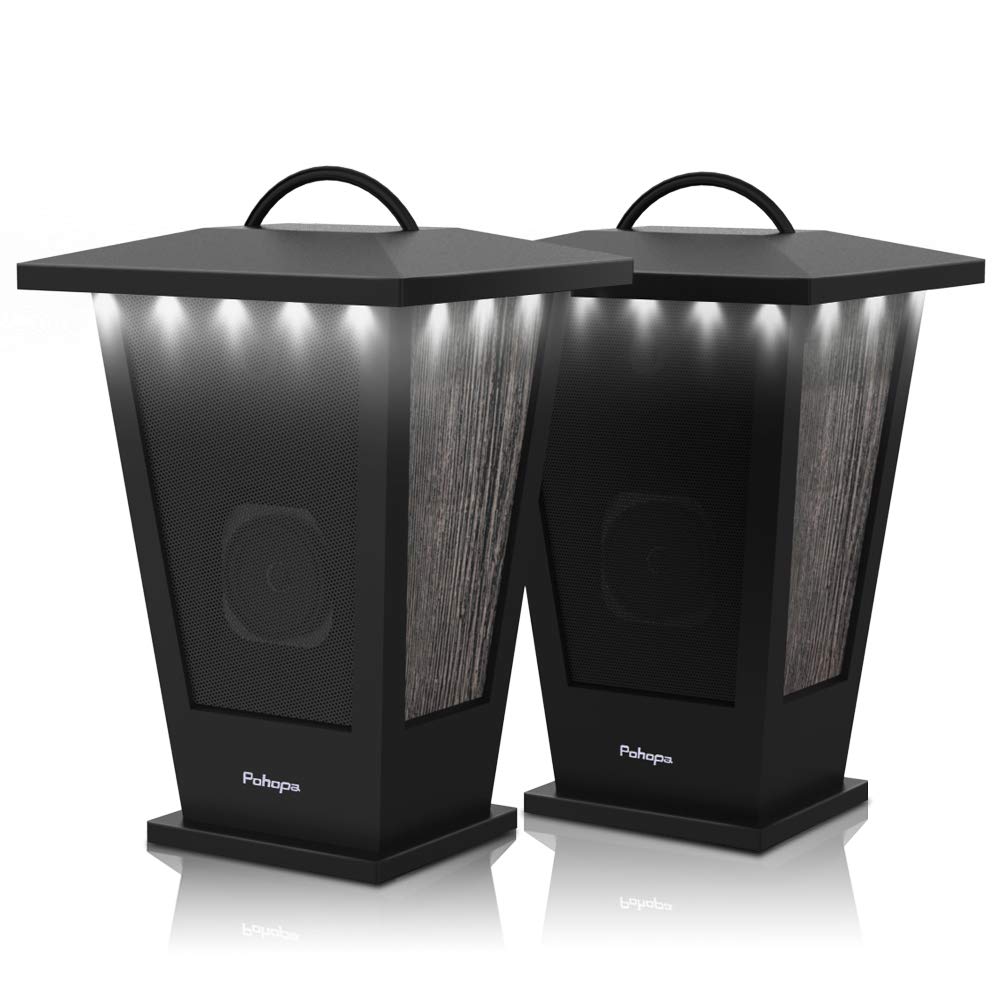 Pohopa Bluetooth Speakers Waterproof, 2 Packs True Wireless Stereo Sound 20W Speakers Dual Pairing Lantern Indoor Outdoor Speakers With 20 Piece Led Lights, Rich Bass, Pinao Black