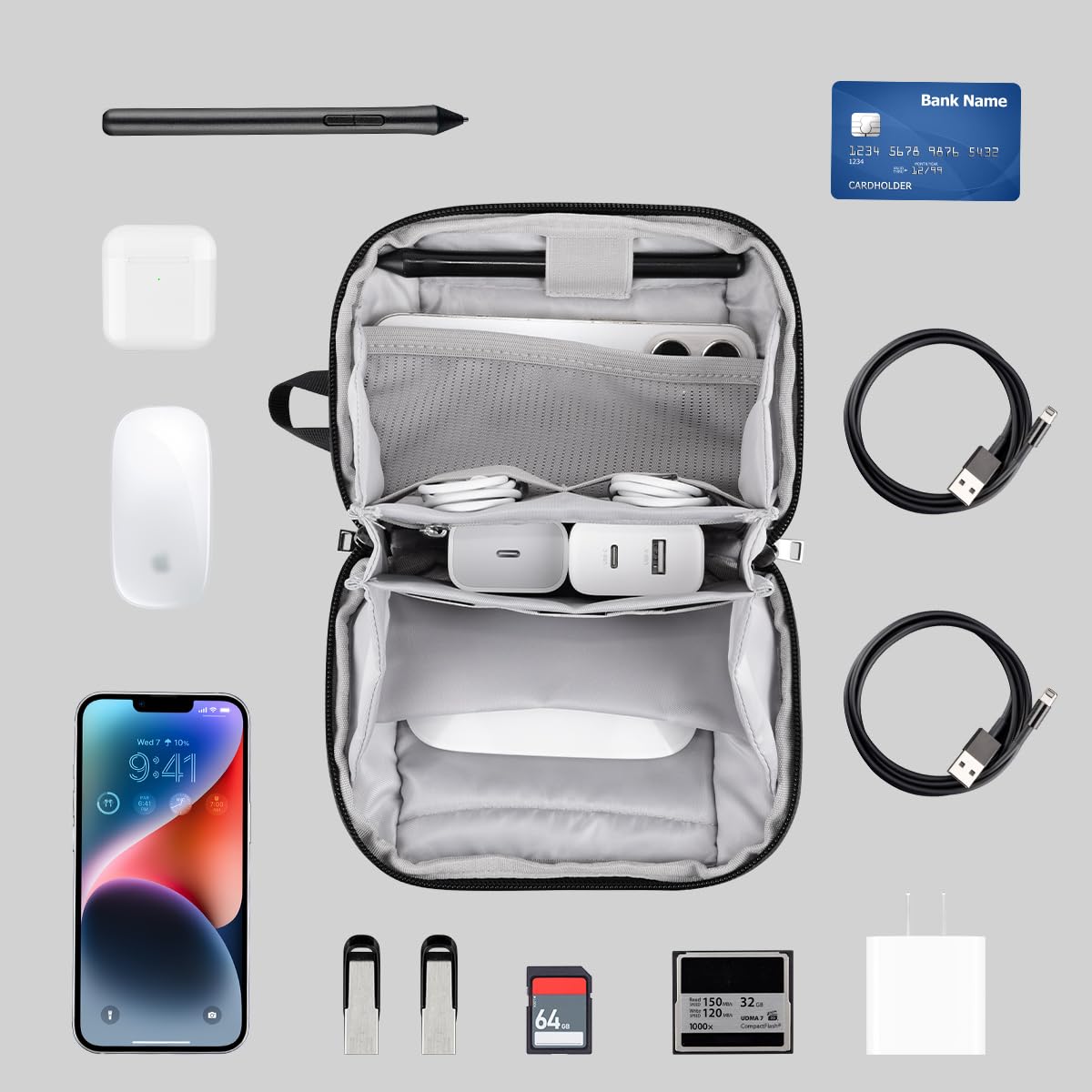 Ddgro Small Electronics Organizer Travel Case   Cord, Cable, Charger, Power Bank Organizer & Pouch (Dark Grey Mini)