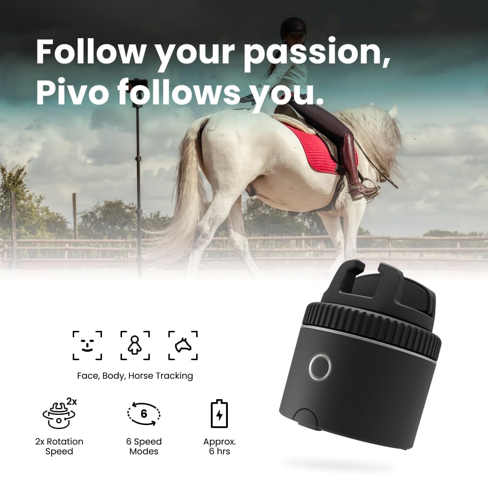 Pivo Equestrian Pod Starter Pack, Auto Face, Body, Horse Phone Tracking Holder, Ai-Powered 360 Rotation, Remote Control For Hand