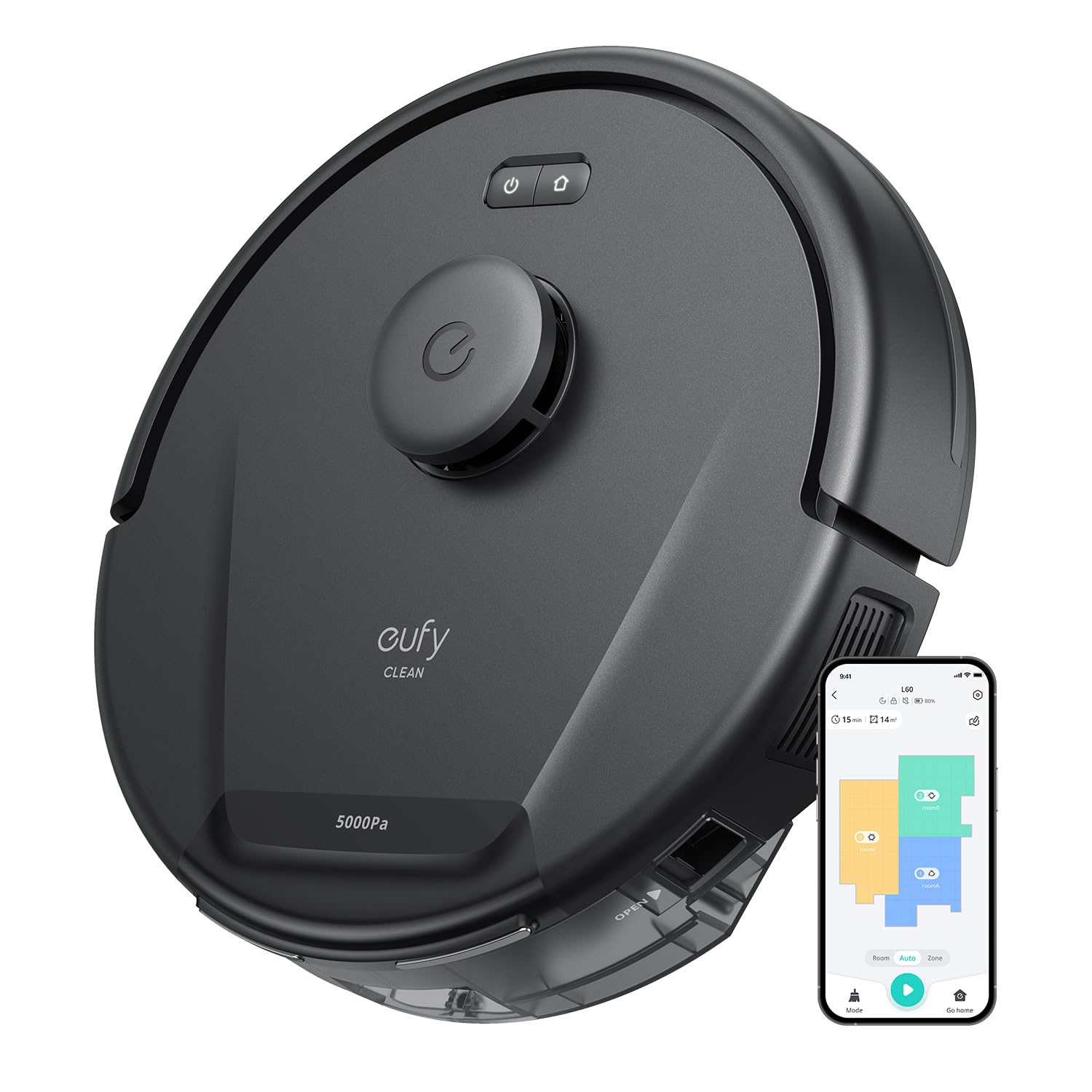 Eufy L60 Robot Vacuum, Ultra Strong 5,000 Pa Suction, Ipath Laser Navigation, For Deep Floor Cleaning, Ideal For Hair, Hard Floo