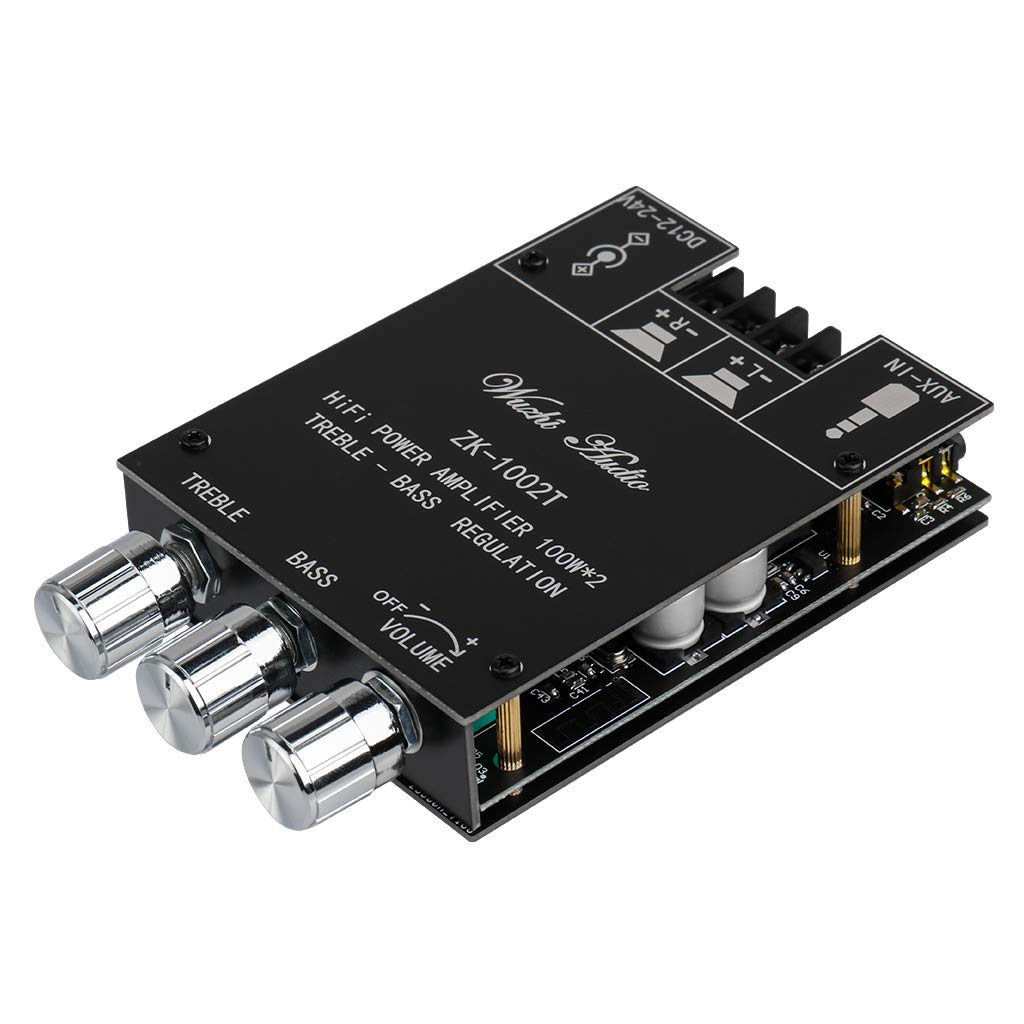 Zk 1002T Bluetooth 5.0 Amplifier Board 2.0 200W Hifi Subwoofer Audio Amp With Treble And Bass Control Bt And Aux Inputs, Dc 9 24