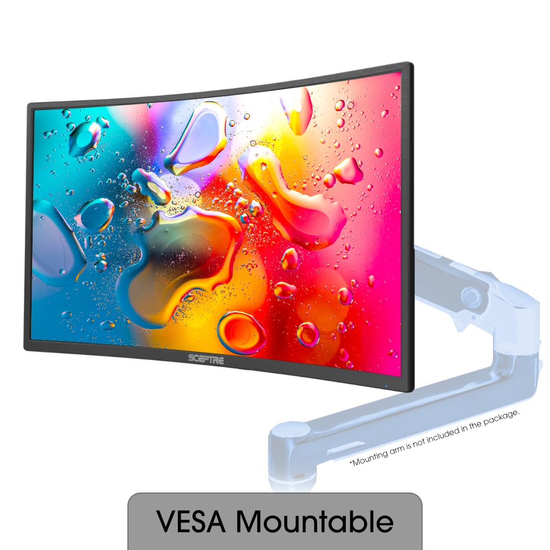 Nowco New_Sceptre_C248W 24'' Curved 75Hz Gaming Led Monitor Full Hd 1080P Hdmi Vga Speakers, Vesa Wall Mount Ready Metal Black,