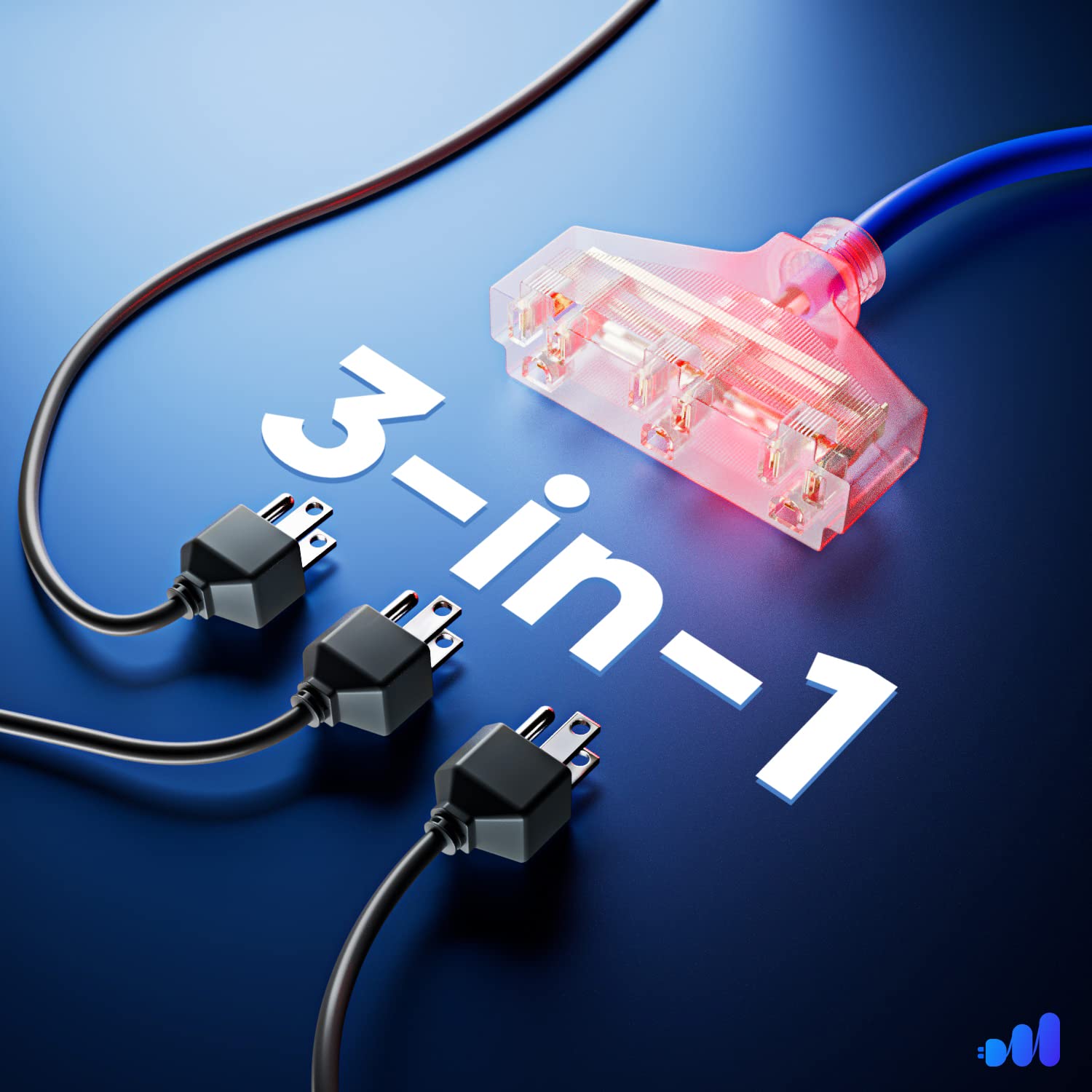 Extension Cord 10 Ft, Extension Cord With Multiple Outlets, Sjtw 14 Gauge (Blue) Etl Listed