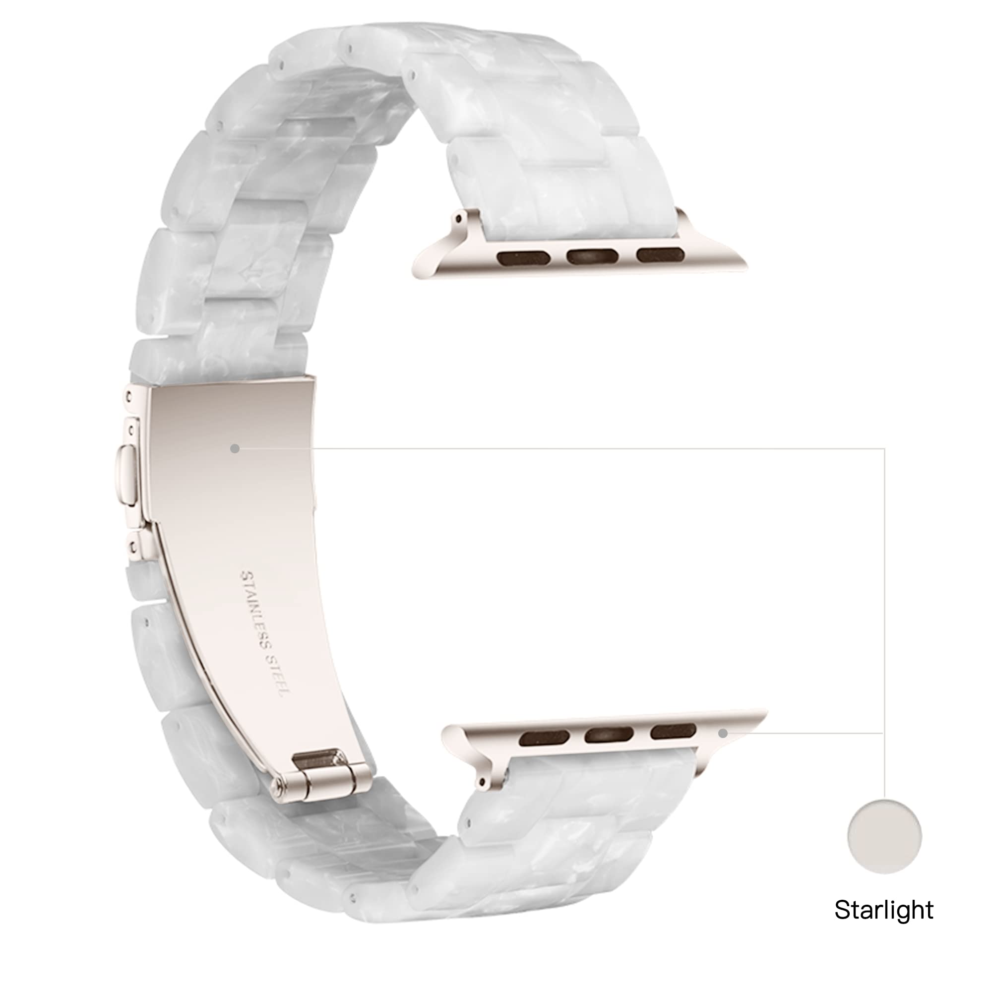 Light Apple Watch Band  Fashion Resin Apple Watch Series 10 9 8 Band Starlight Stainless Steel Buckle Apple Watch Bands Compatib