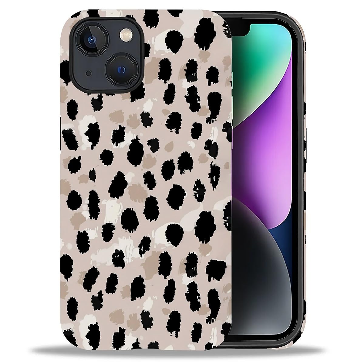 WANKBLC Compatible with iPhone 14 Plus Matte Case, Cute Black Brown Leopard Print Pattern for Girl Full Body Design Soft Silicon