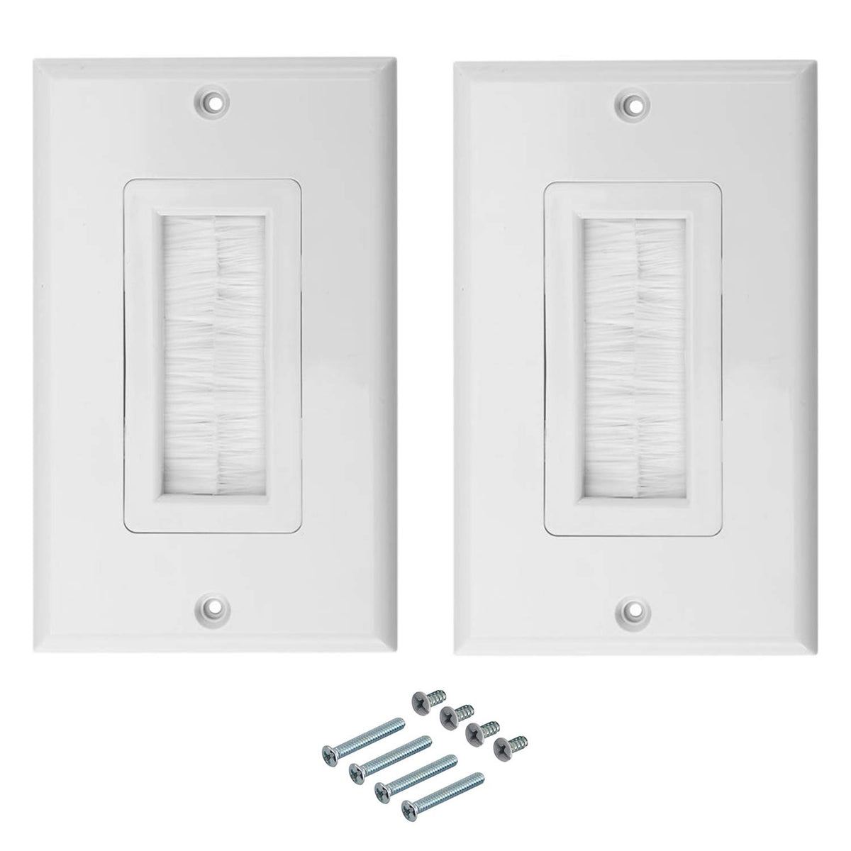 Rlecs 2 Pack White Brush Wall Plate Single Port Multipurpose Outlet Cover Wall Mount Panel For Multimedia Hdmi Hdtv Speaker Wire