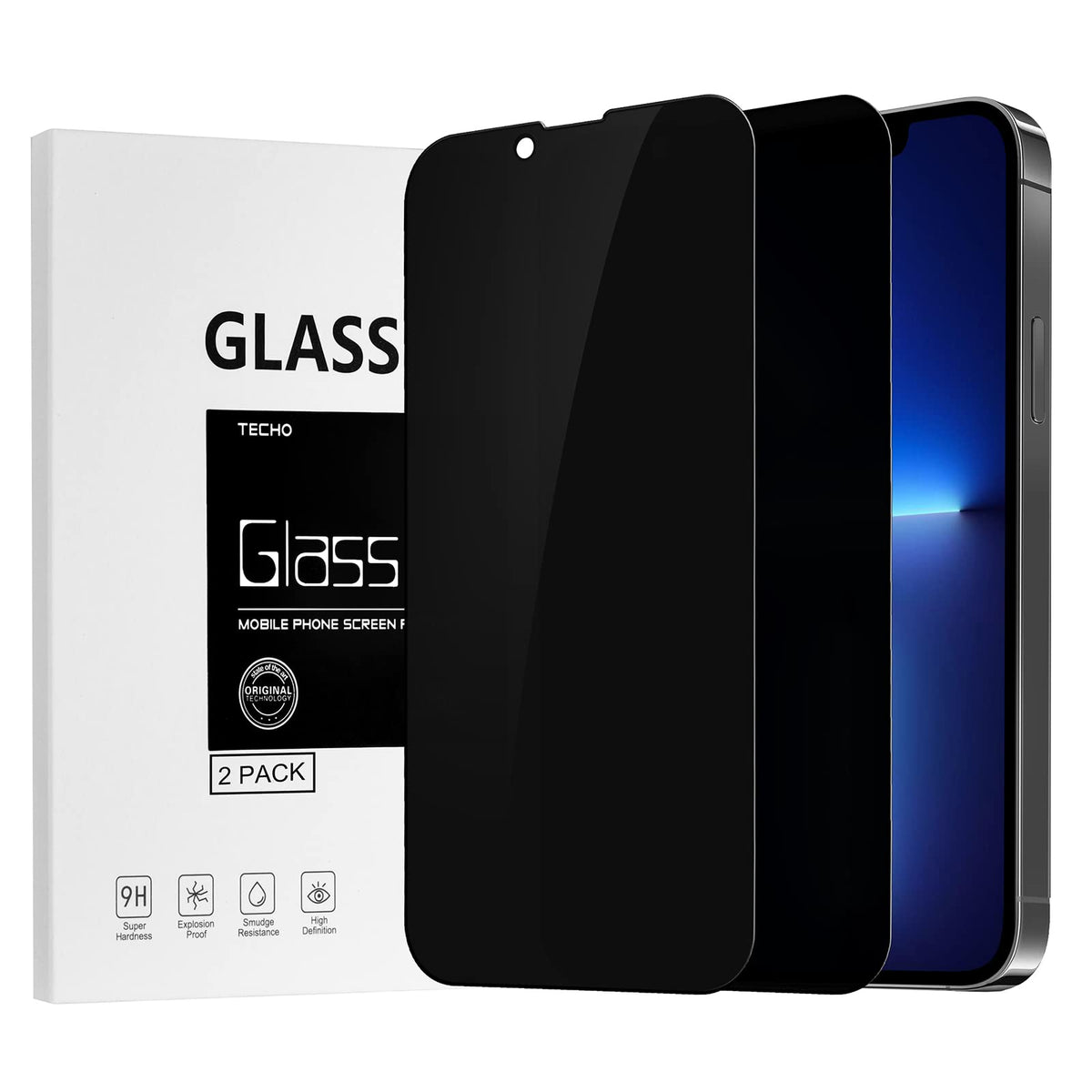 Techo Privacy Screen Protector Compatible With Iphone 14 / Iphone 13 / Iphone 13 Pro Tempered Glass Film (Edge To Edge Full Coverage) (Anti Spy) (Case Friendly) (2 Pack) (6.1 Inch)