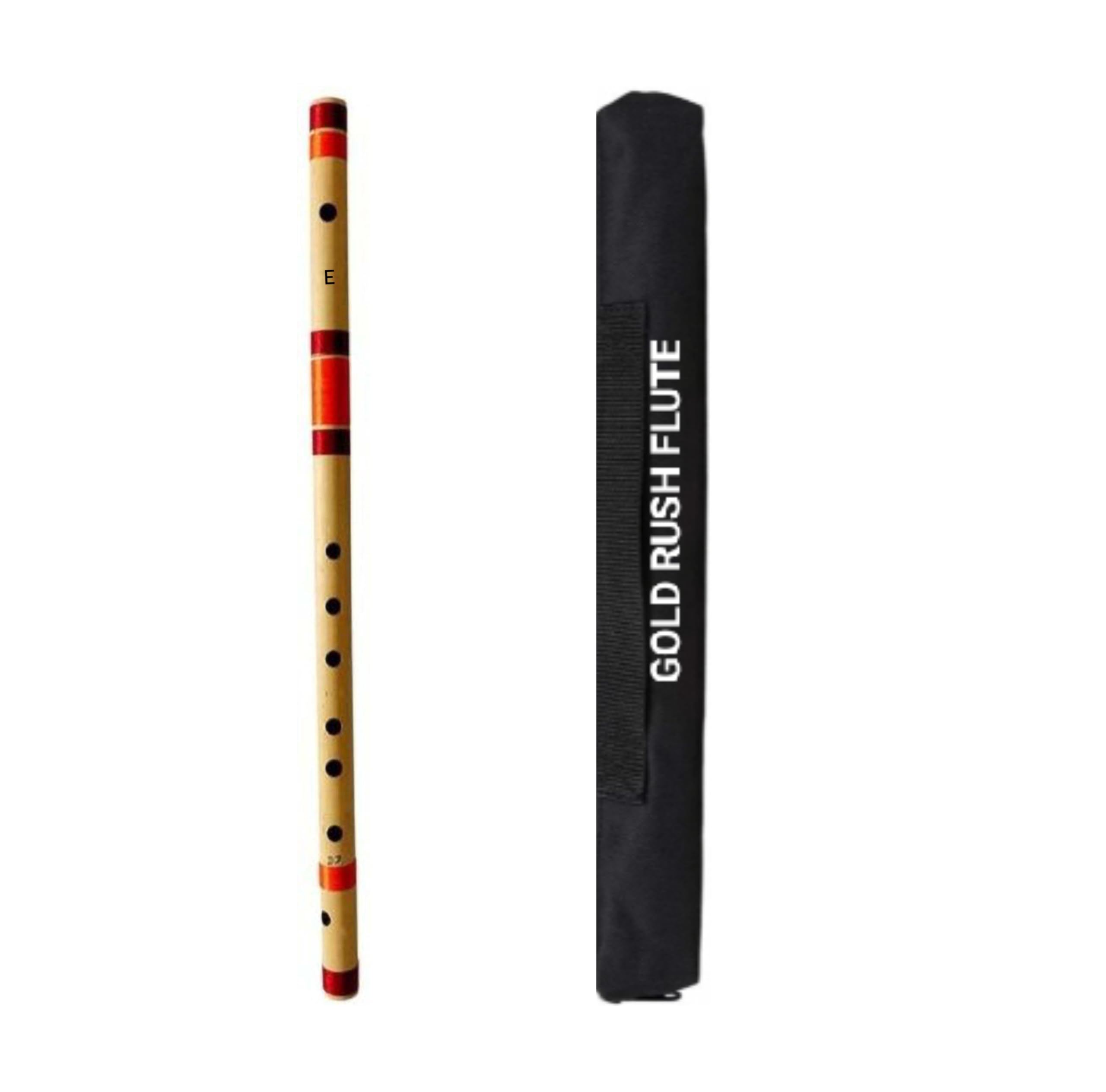 Gold Rush Flute E Natural Medium Professional Right Hand Bamboo Flute Size 16 Inch Size Orange & Maroon Threading Combination (E