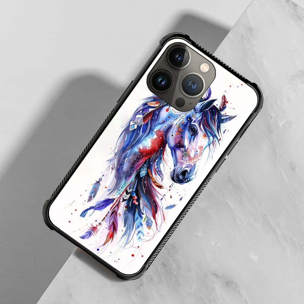 Carloca Compatible With Iphone 14 Pro Case,Drawing Sketch Rainbow Horse Art Fashion Pattern Design For Girl Shockproof Anti-Scra