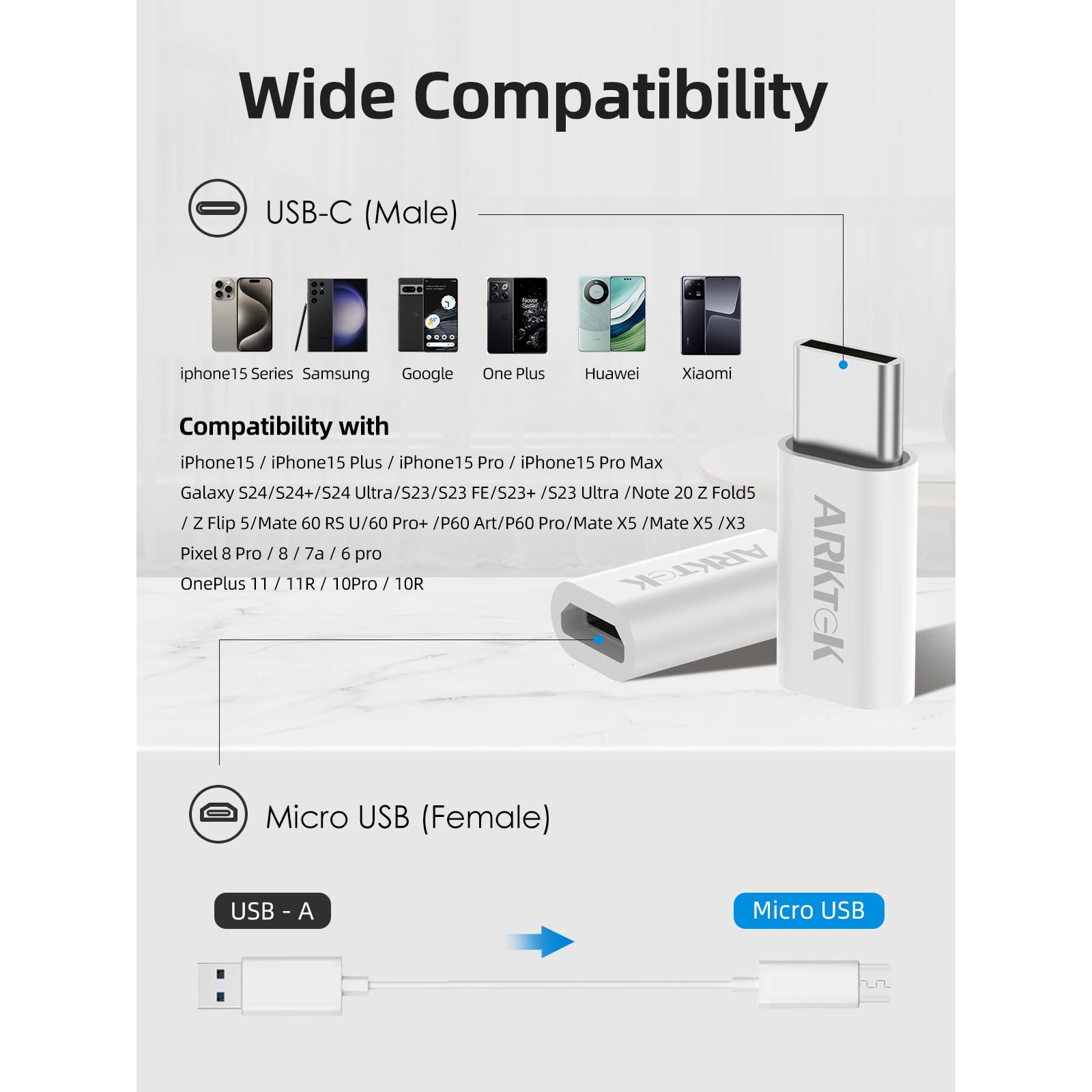 Arktek 6 Pack Usb-C Male Micro Usb Female Adapter Type C Adapter Fast Data Transfer & Charging Universal Compatible For Iphone 1