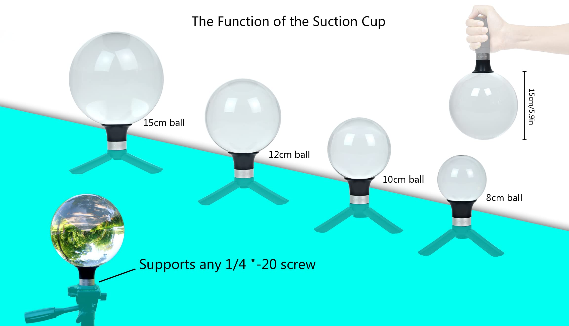 Omylens Lens Ball With Mount, K9 Crystal Ball (80Mm) + Suction Mount Cup + Flat Base (1/4'' 20 General Internal Thread) + Silk B