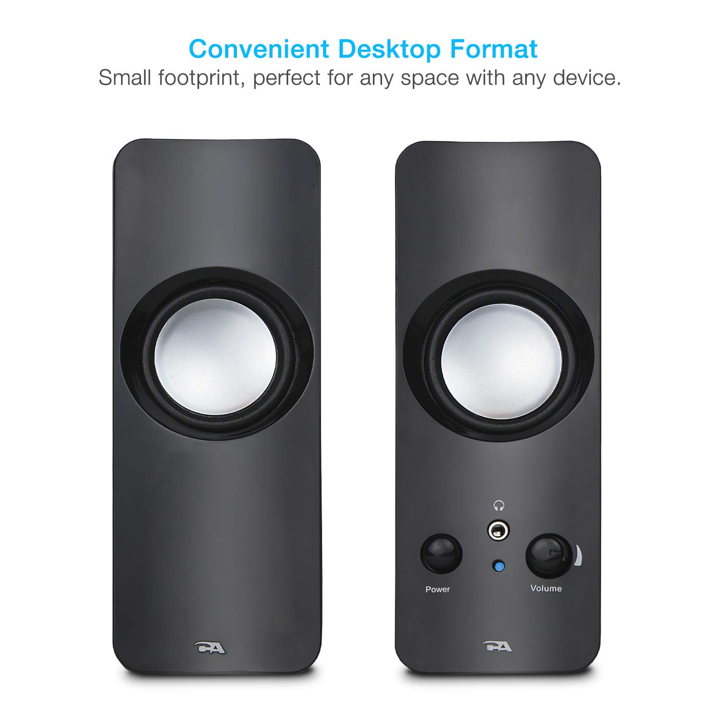 Cyber Acoustics Ca 2050 2.0 Speaker System, 3.5Mm Stereo Multimedia Desktop Computer Speaker, Separate Headphone Output, Volume