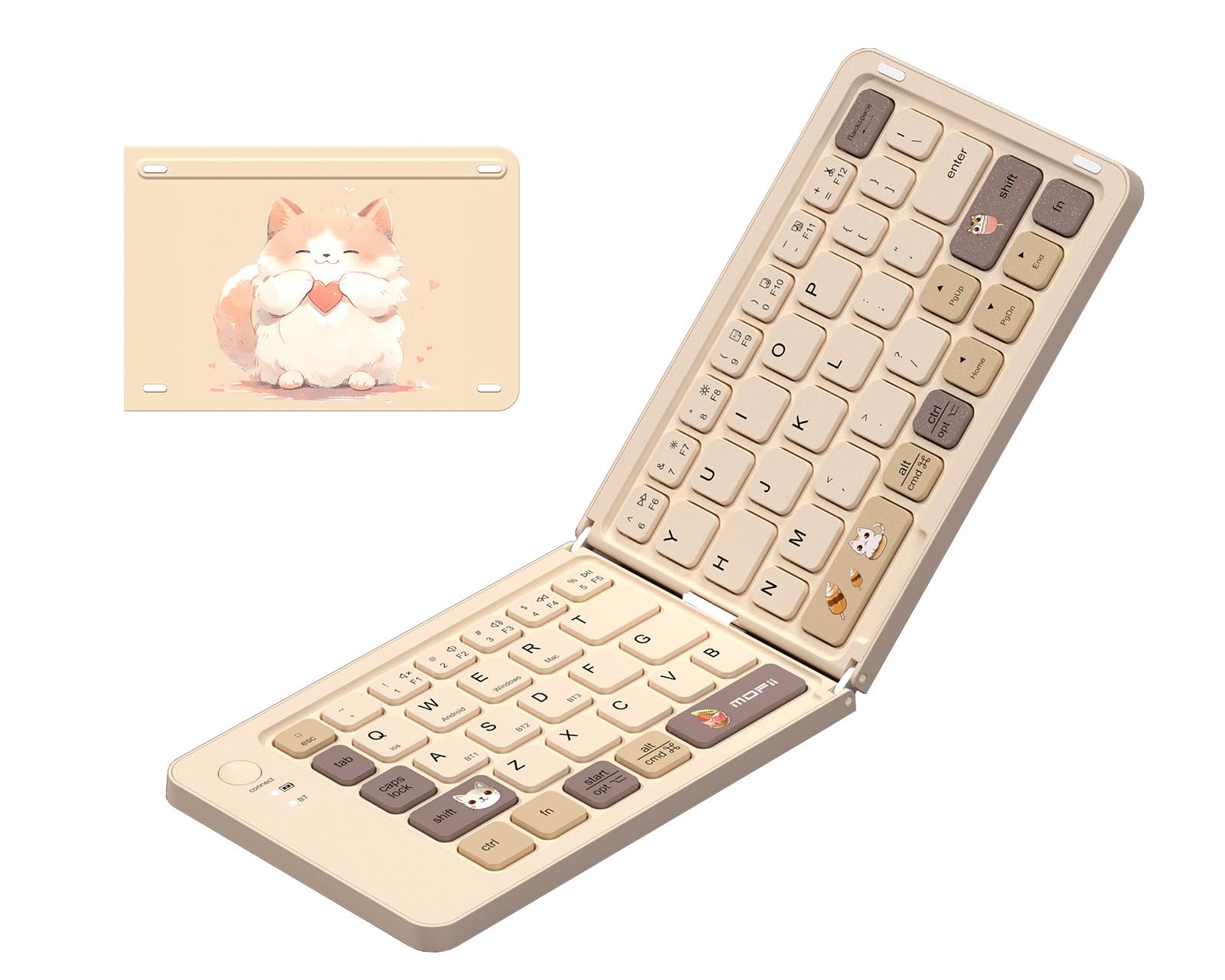 Foldable Mini Bluetooth Keyboard, Portable Compact Wireless Rechargeable Keyboard with 67 Slim Quiet Keys, Cute Pocket-Sized Tra