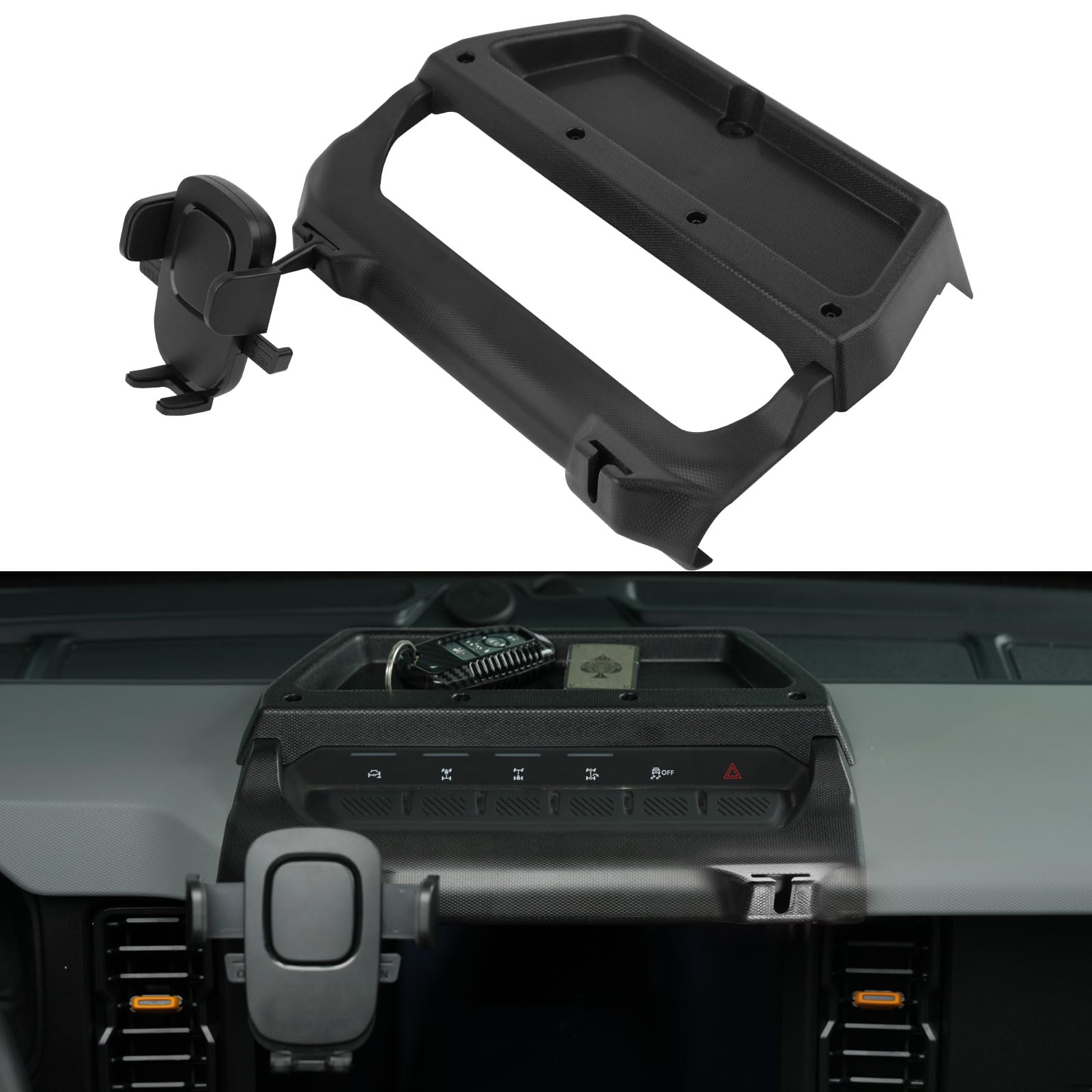 Litmiracle Upgrade Dashboard Mobile Phone Holder For Ford Bronco, Cell Phone Mount With Tray Internal Accessories Automobile Cra