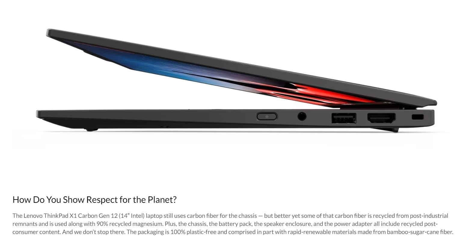 Lenovo Gen 12 Thinkpad X1 Carbon Laptop With Intel Ultra 7 165U Vpro Processor, 14 Wuxga 100% Srgb Touchscreen, 32Gb 6400Mhz Ram