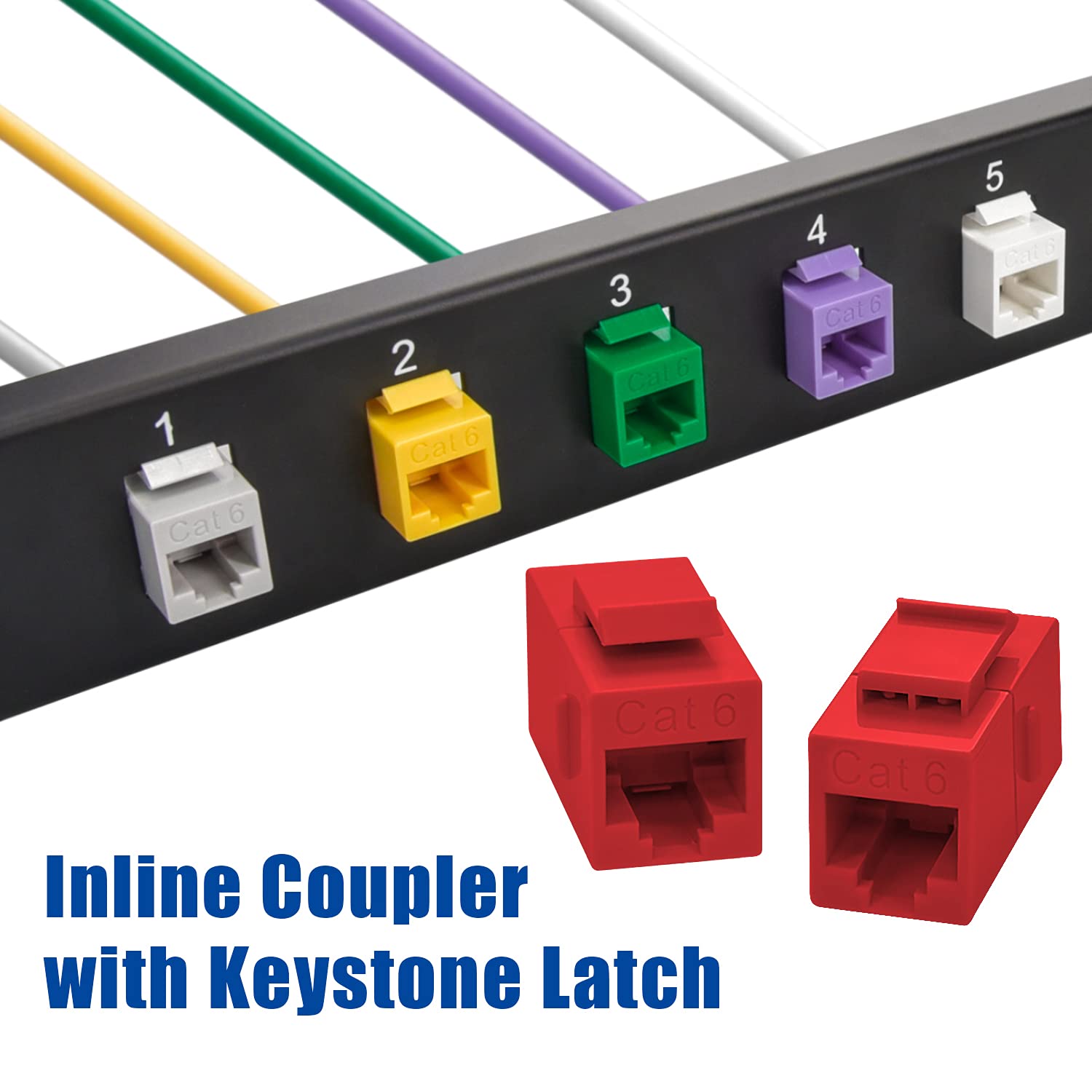 Beszin Cat.6 Rj45 Inline Coupler With Keystone Latch, Female Female [50 Micron Gold Plated] (5 Pack, Red)