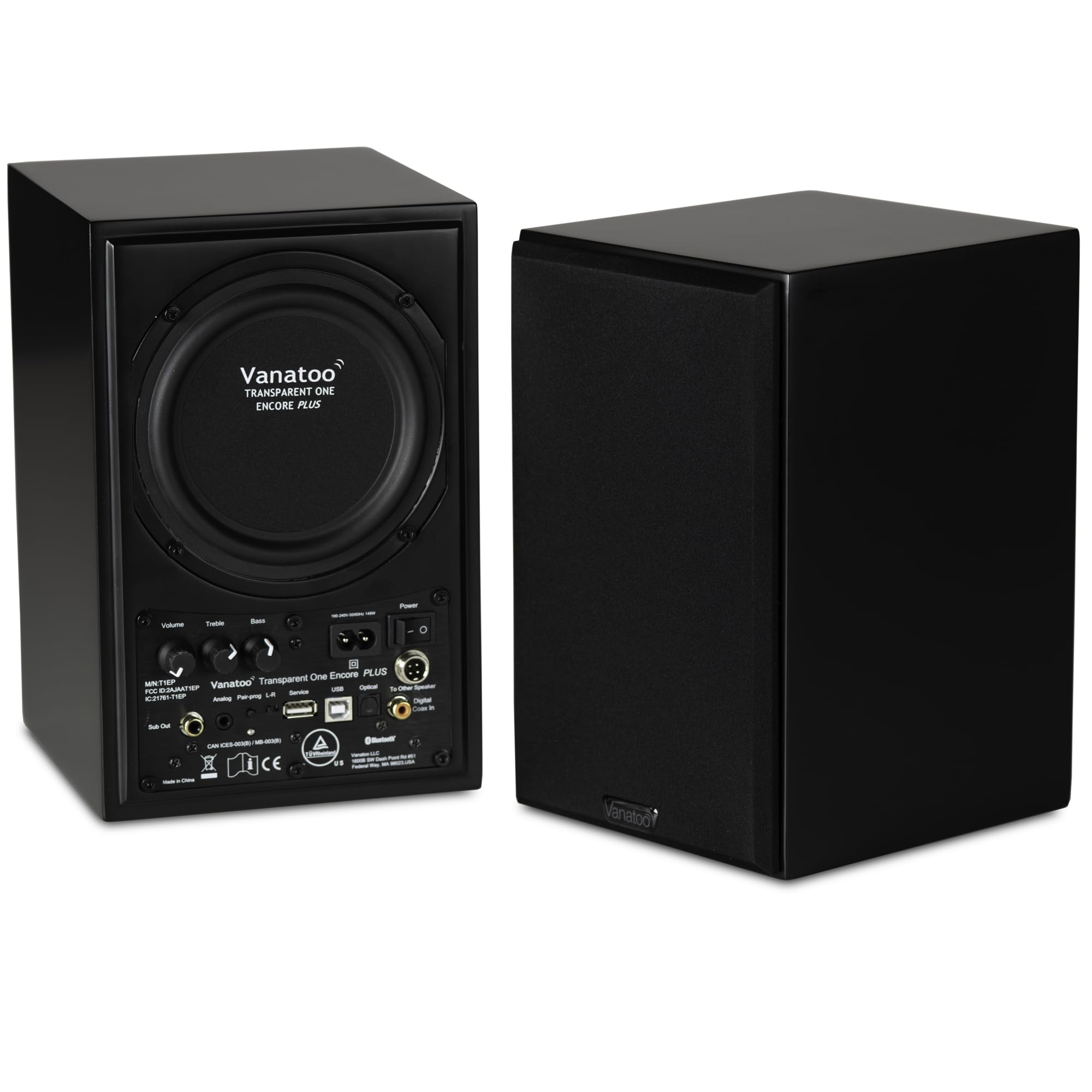 Vanatoo Black Transparent One Encore Plus Near Field Studio Monitor Speakers Pair for TV, PC, Gaming. Powered Speakers for Deskt