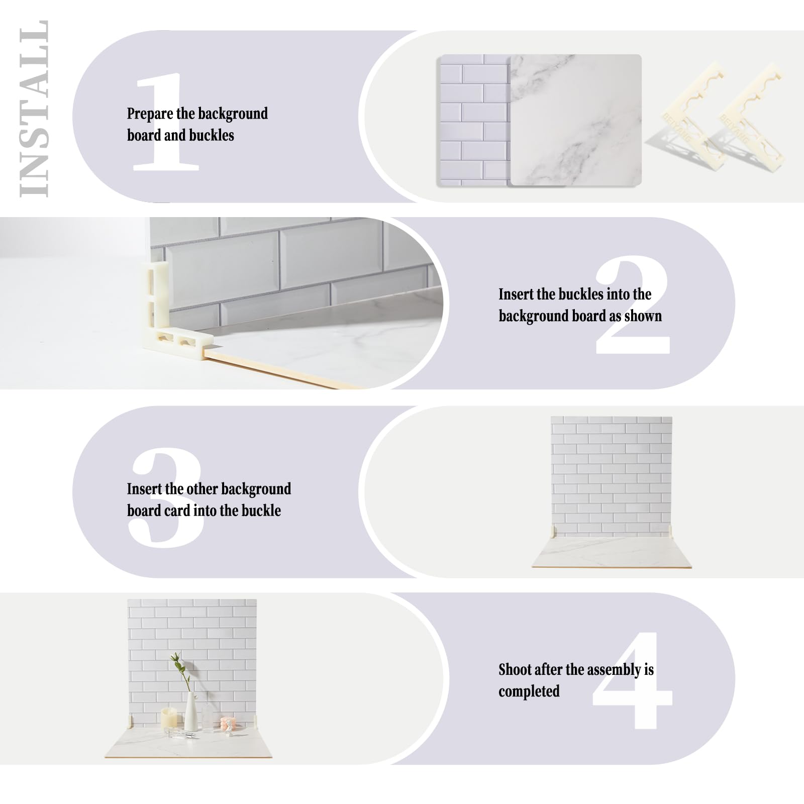 2 Pcs Boards Photo Backdrop For Flat Lay, Food Photography Background 24X24 Inch, White Marble Subway Tile Tabletop Backdrop Boa